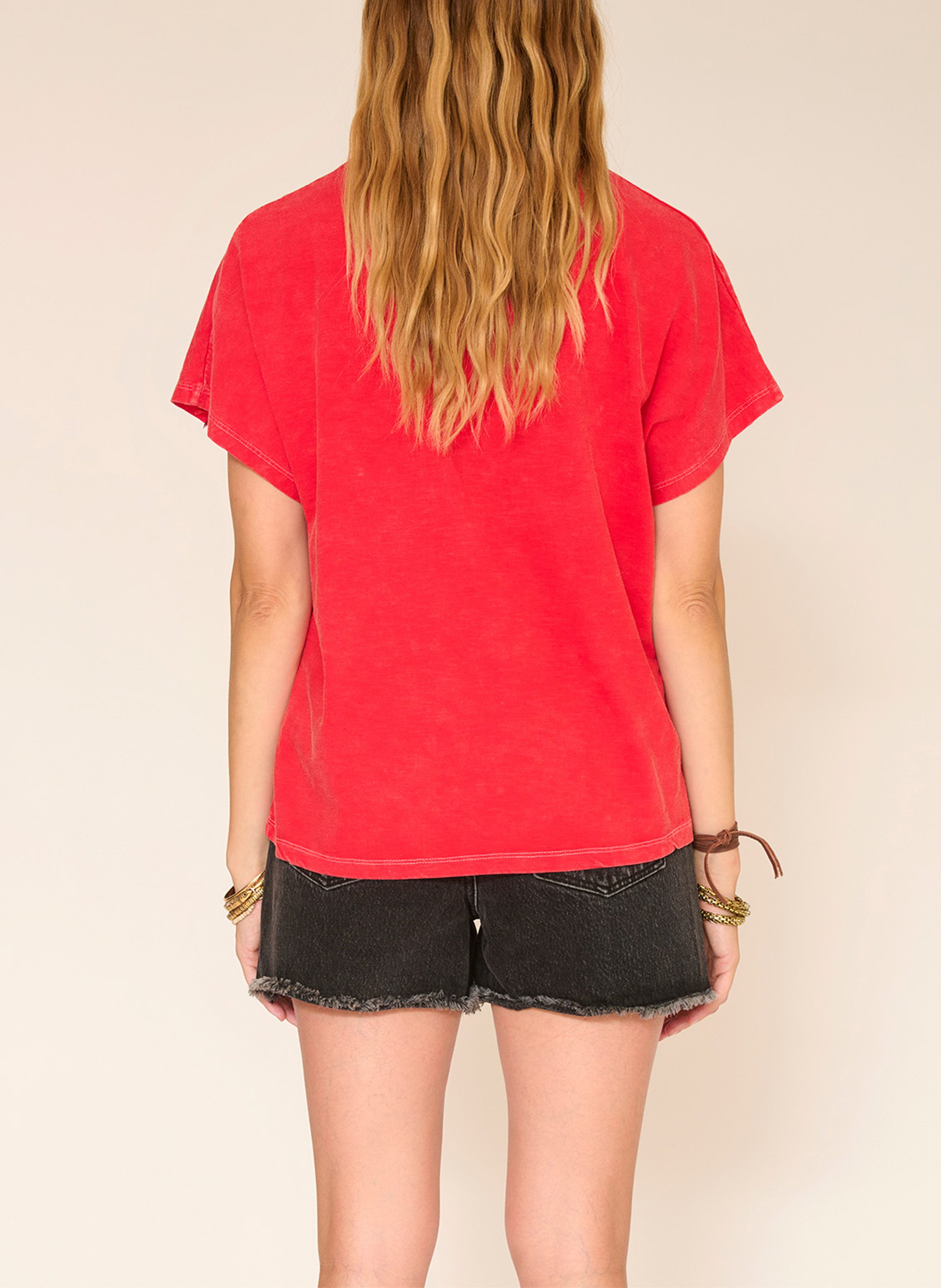 Loose-fit round-neck cotton T-shirt with screen print MKT Red