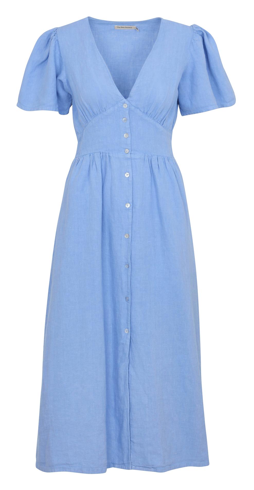 Lange jurk van linnen met V-hals THE NEW SOCIETY Blauw