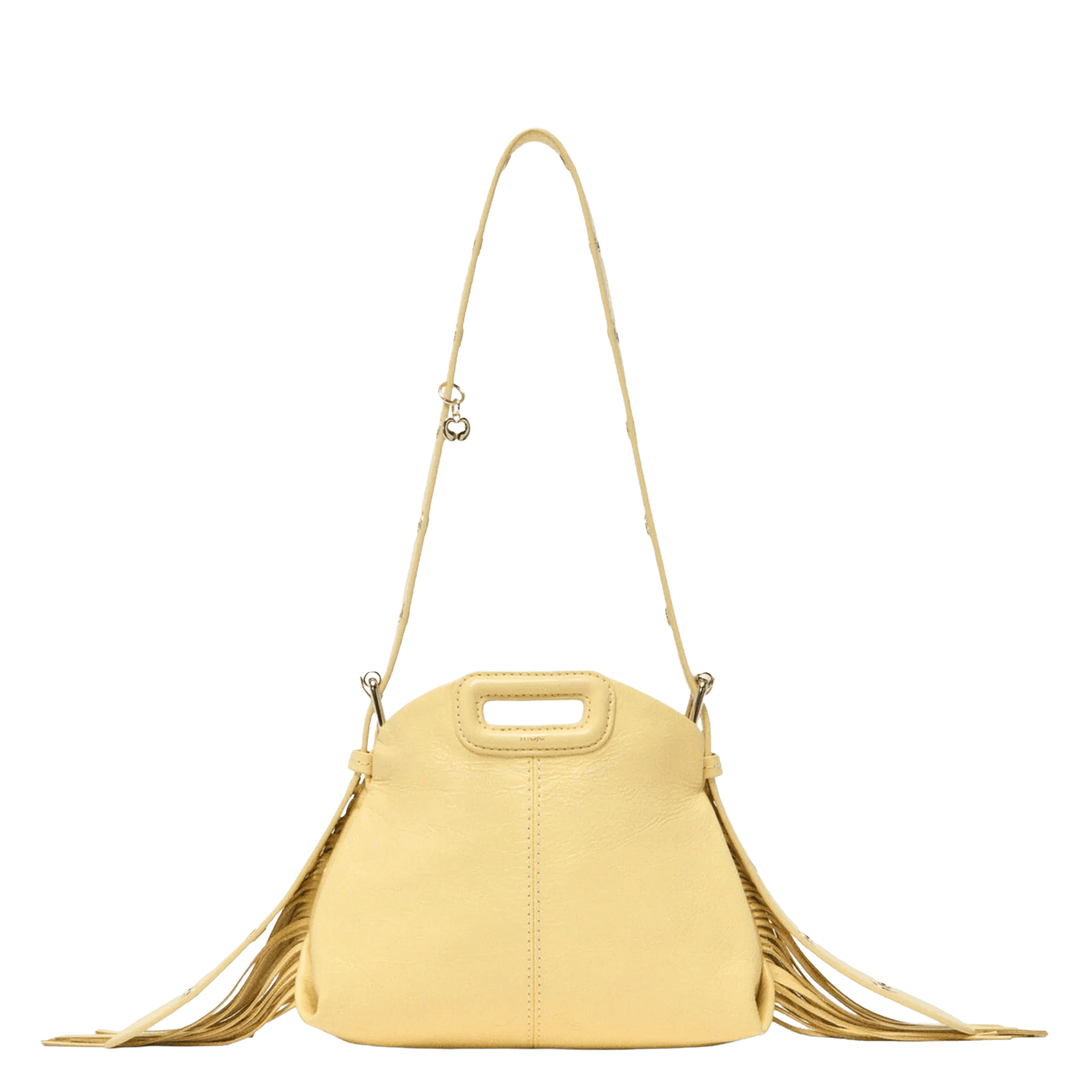 Sac bandoulière à franges en cuir craquelé MAJE Jaune
