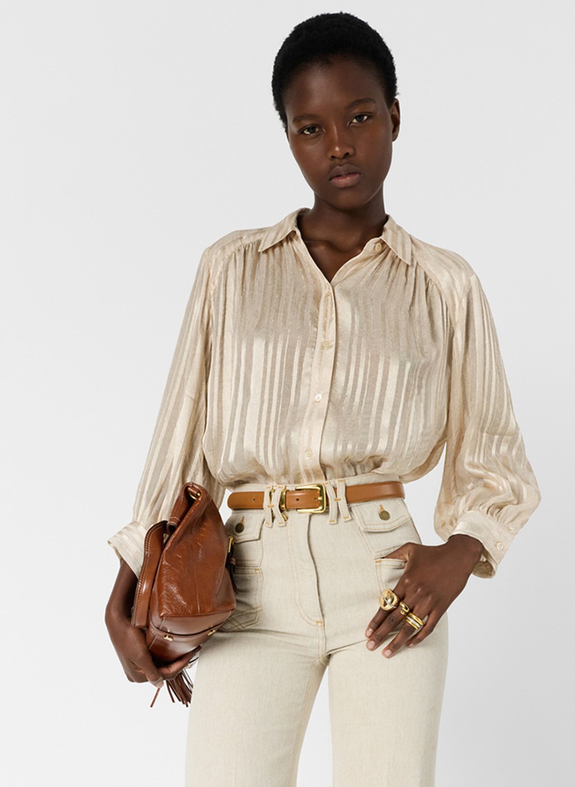 Chemise droite fluide rayée GERARD DAREL Beige