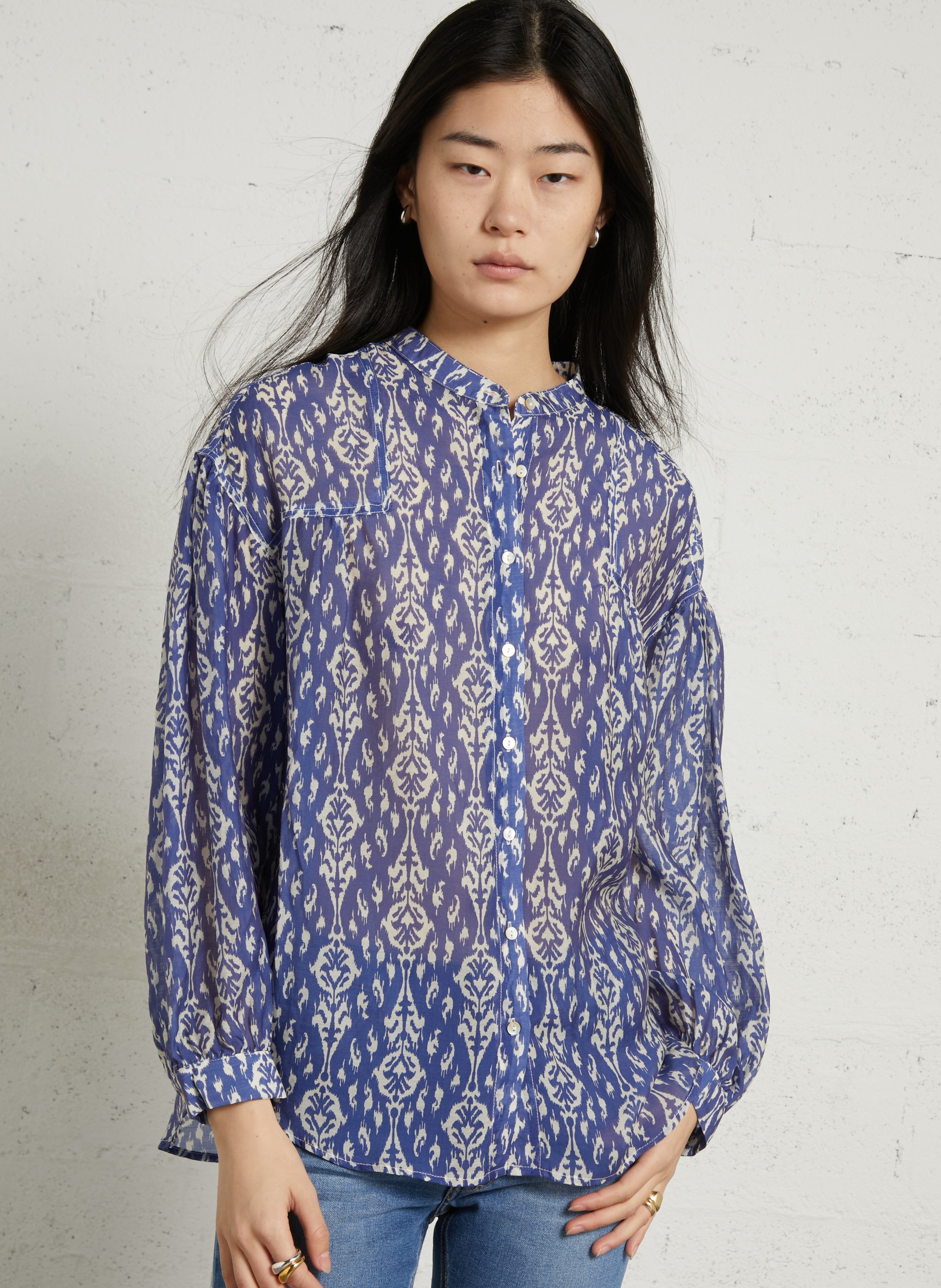 Oversize Rundhalsausschnitt bedrucktes Hemd SEE U SOON Blau