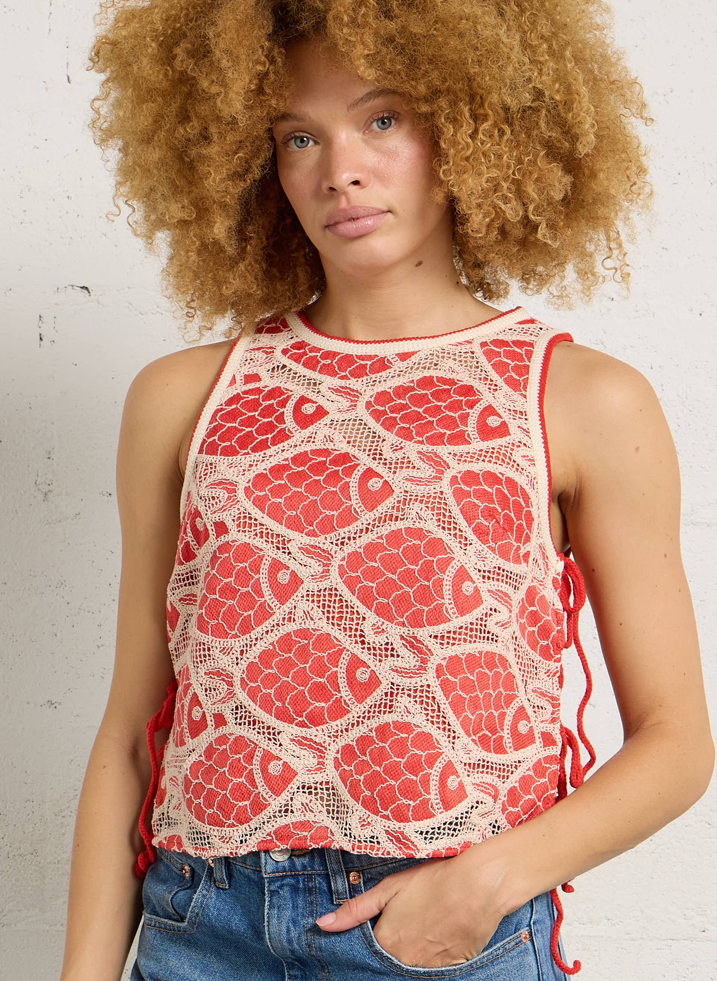 Top droit à dentelle FABIENNE CHAPOT Rouge