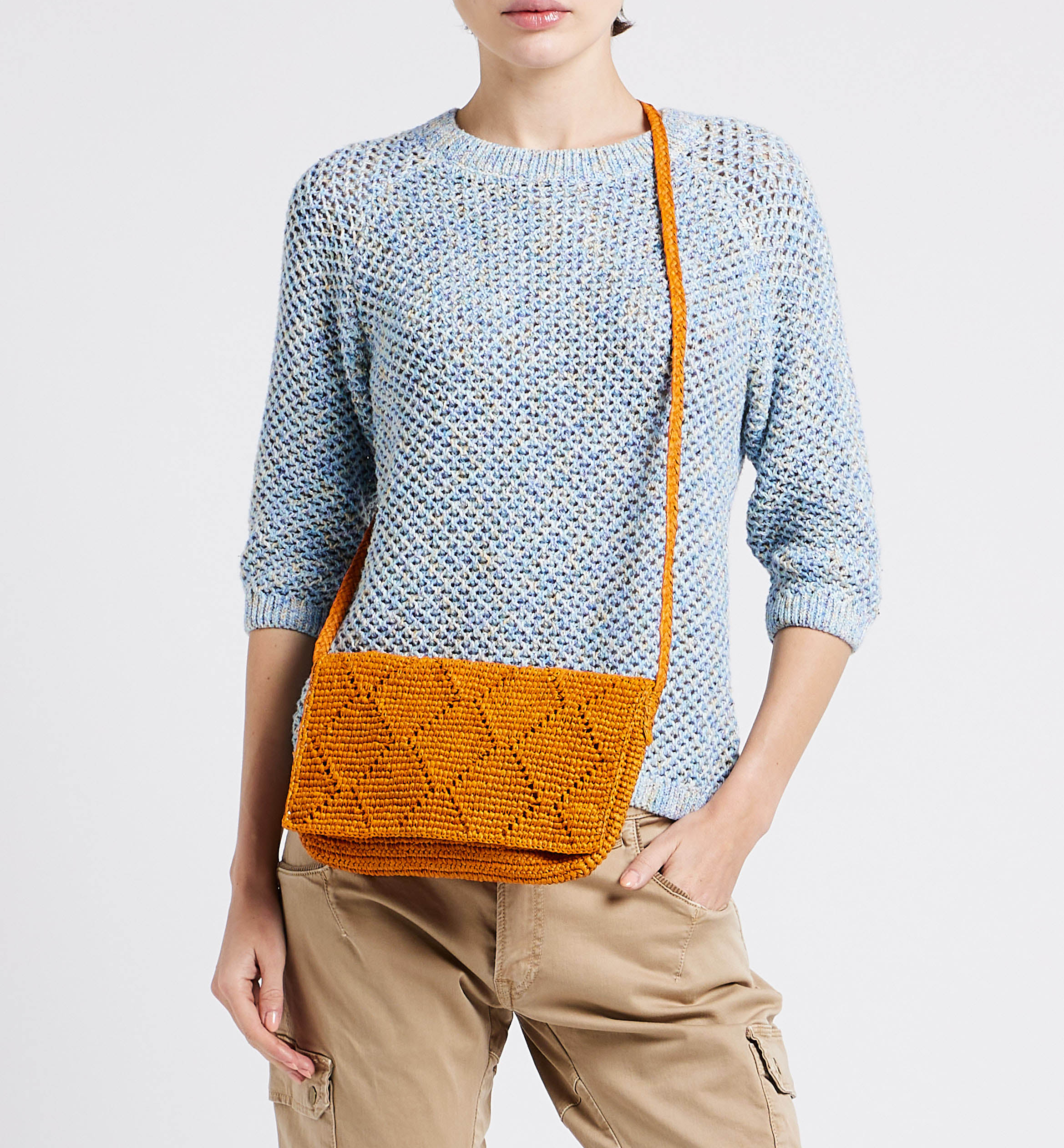 Sac bandoulière ajouré en raphia tressé CAMALYA Jaune