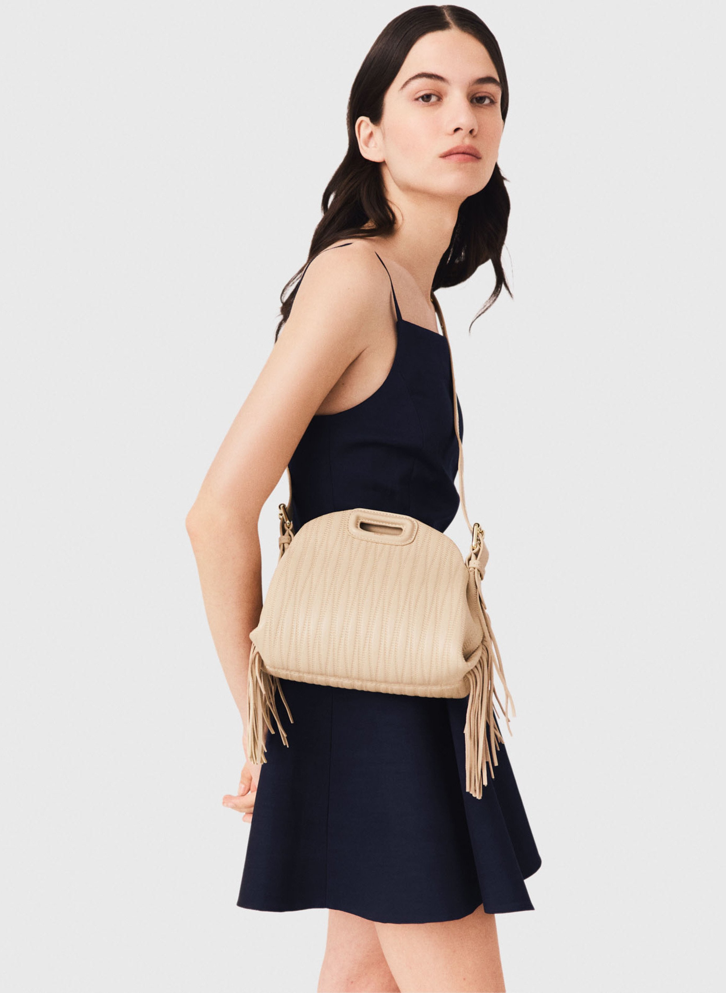 Sac bandoulière en cuir MAJE Beige