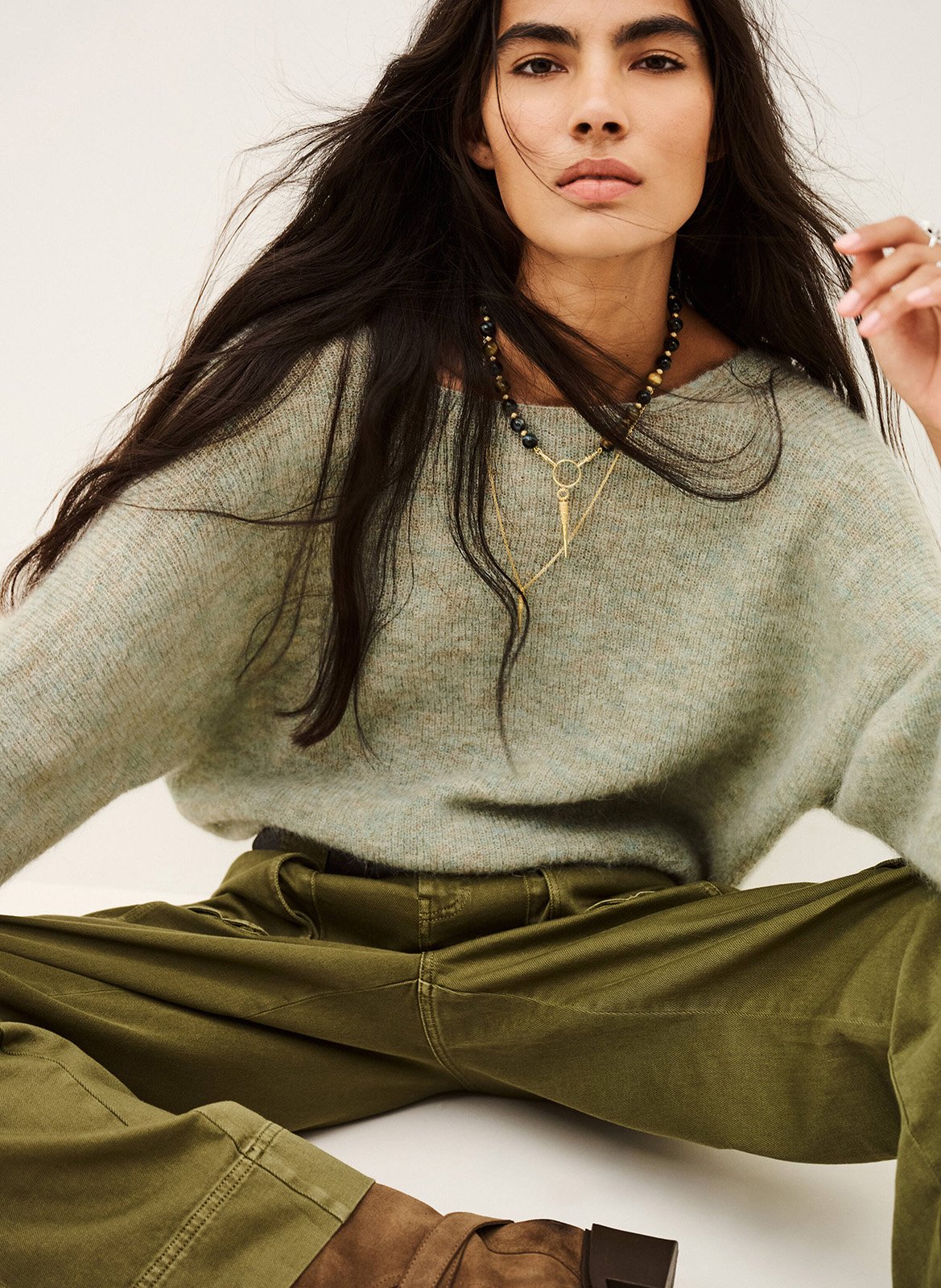 Weiter Cardigan aus Wollmix BA&SH Grun