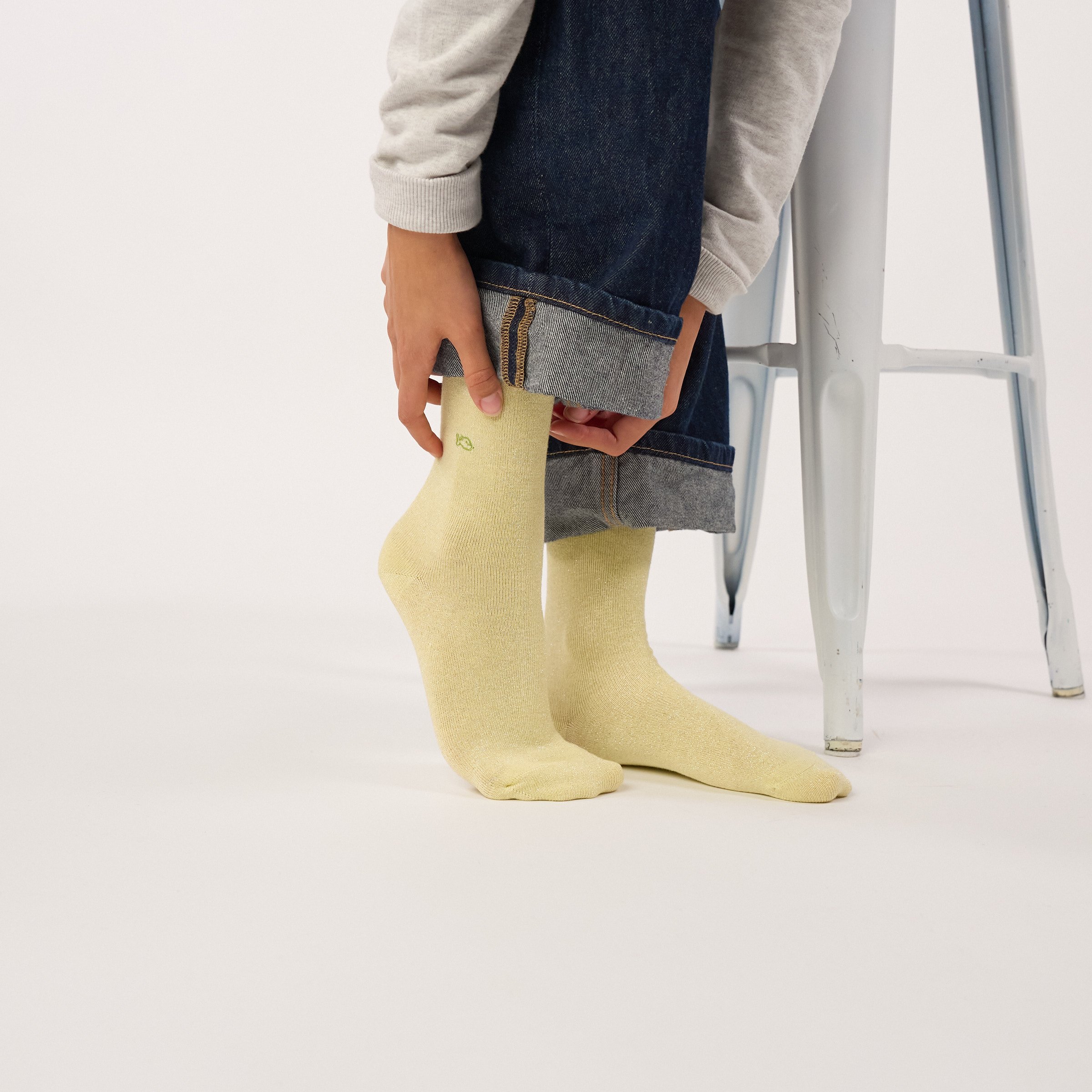 Solid Combed Cotton Glittery Socks | Yellow BILLYBELT Women
