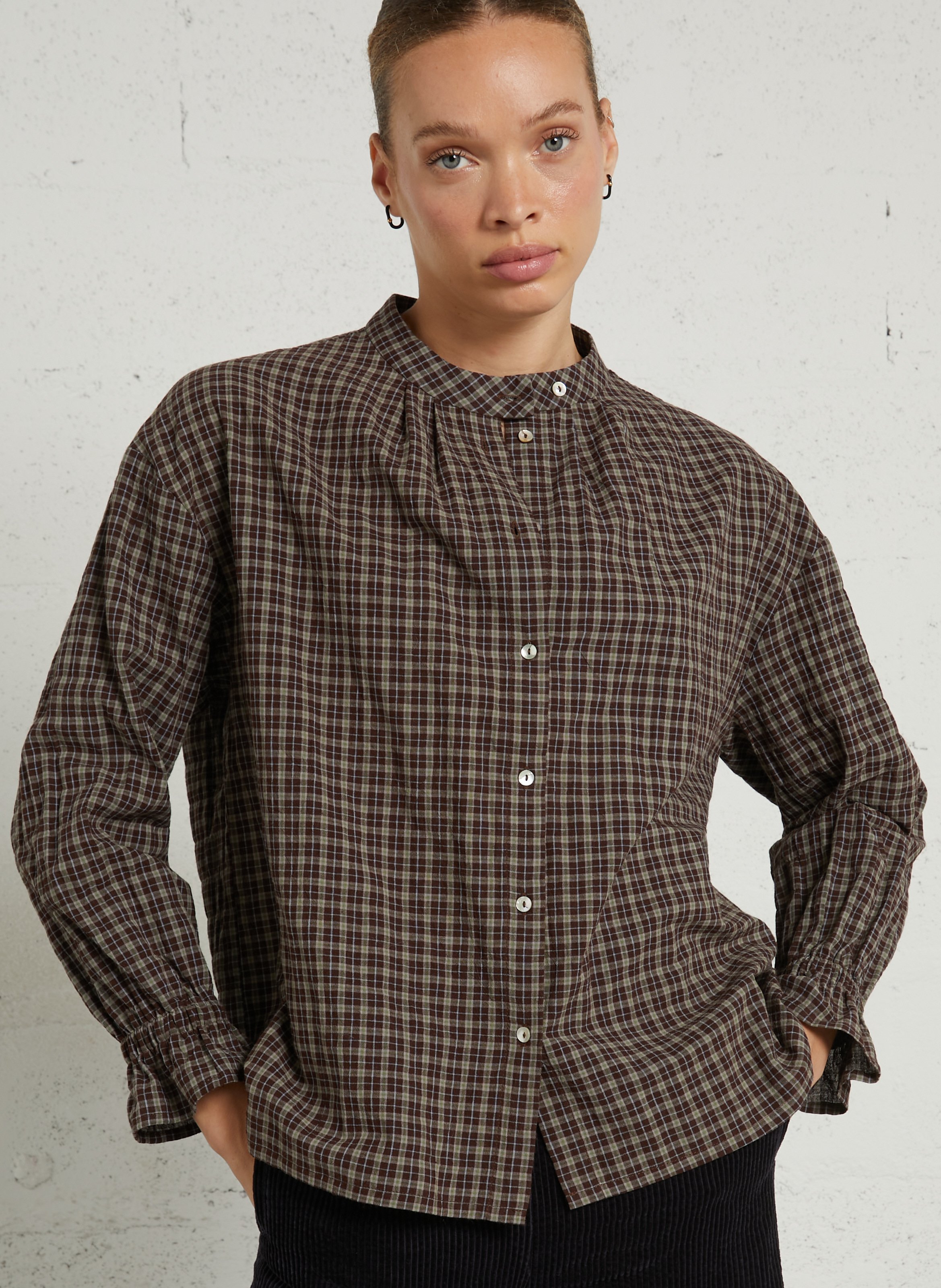 Oversized blouse met Mao-kraag van katoen JC SOPHIE Bruin