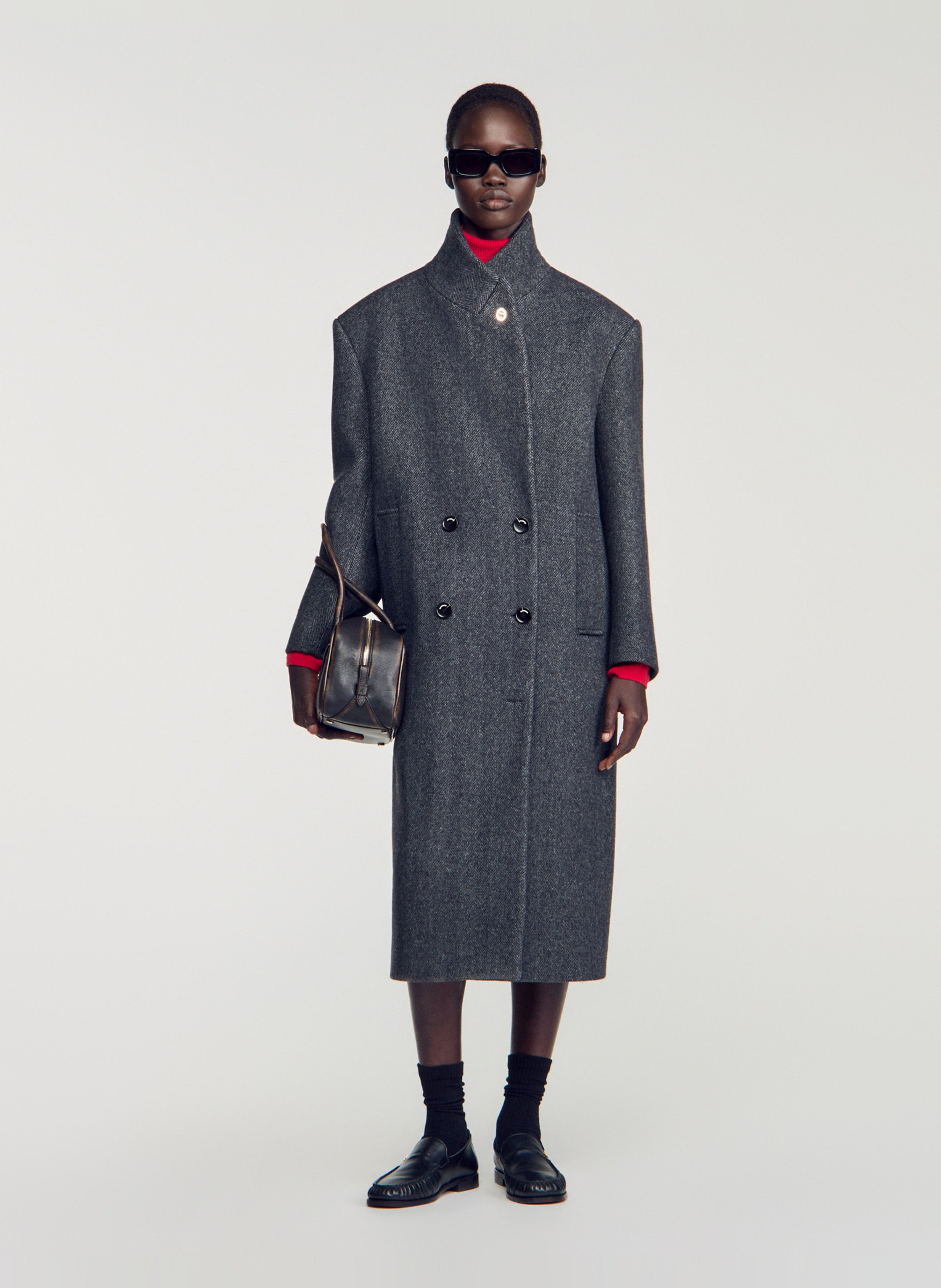 Lange oversized jas van wolmix SANDRO Grijs