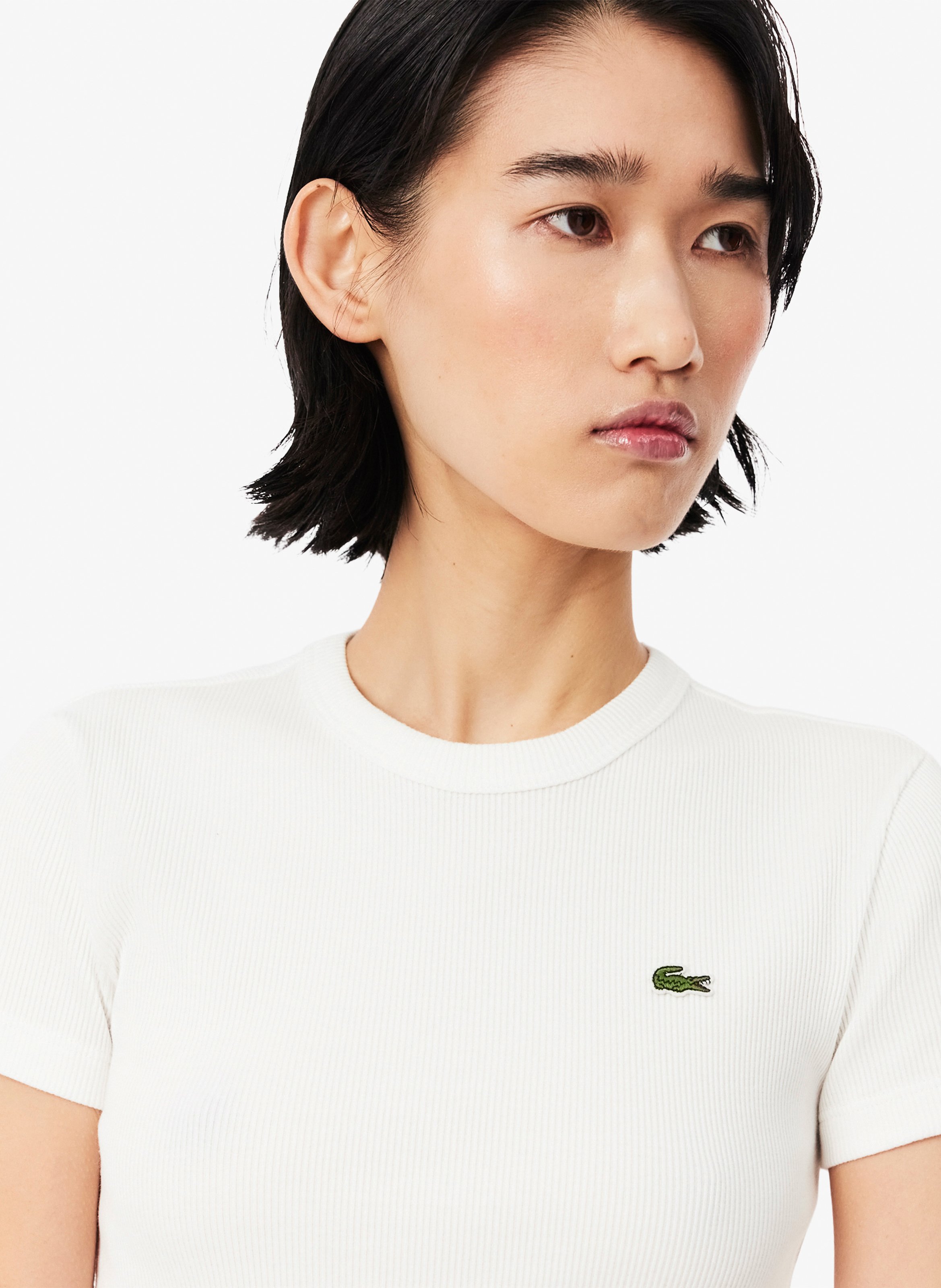 Tee-shirt moulant col rond en coton LACOSTE Gris
