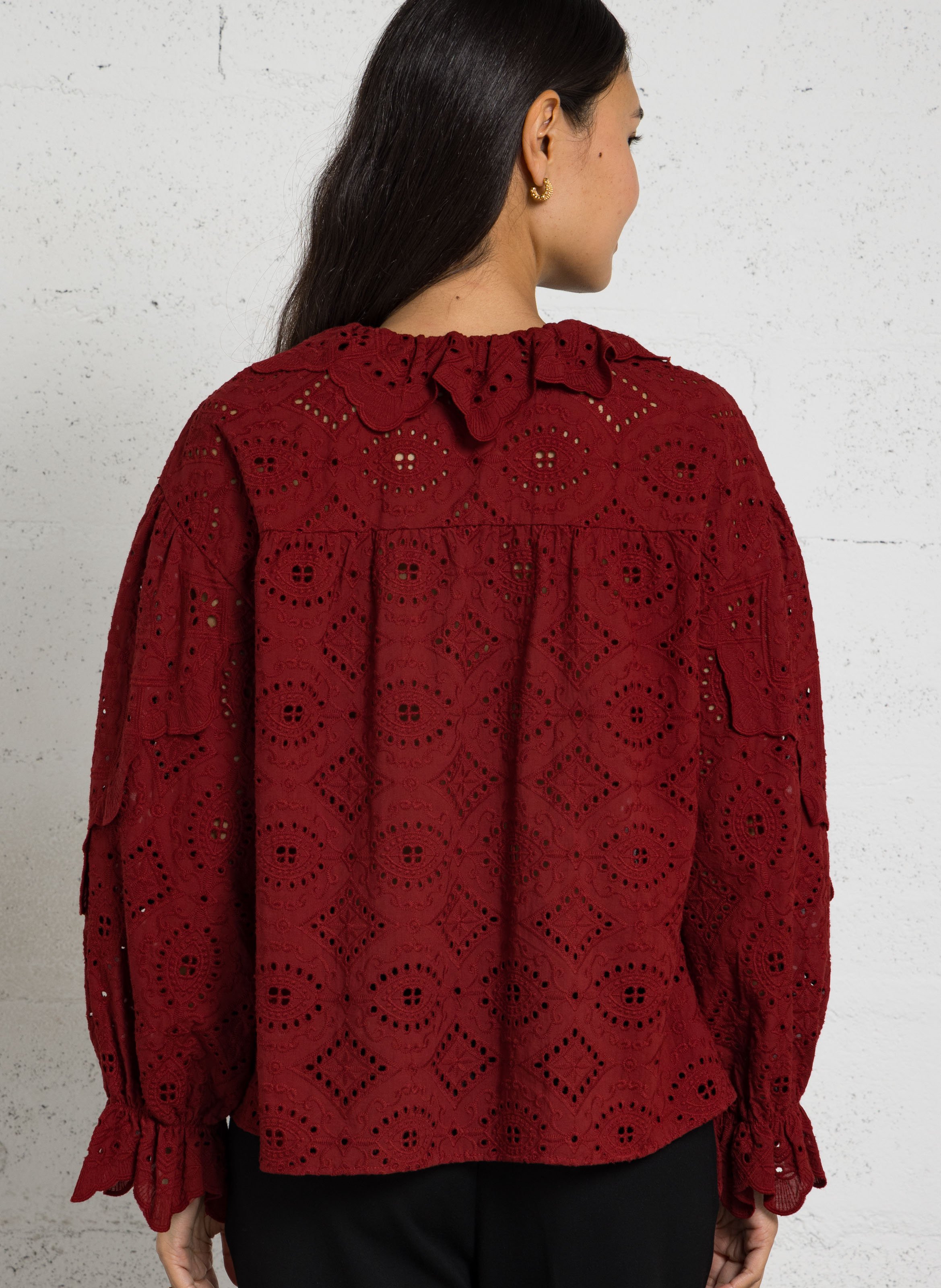 Blouse ample brodée en coton SEE U SOON Rouge