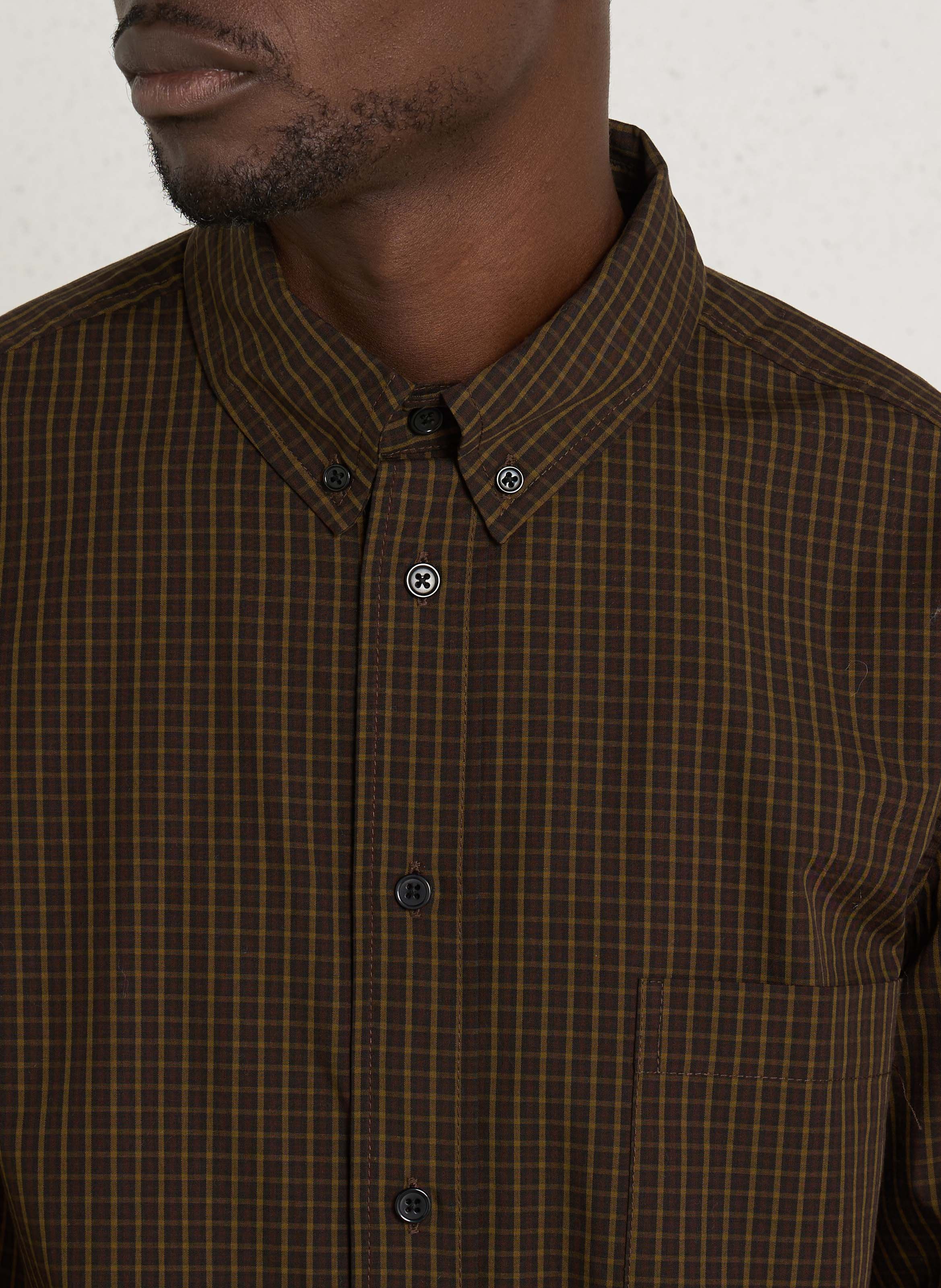 Chemise droite col boutonné à carreaux en coton MINIMUM Marron