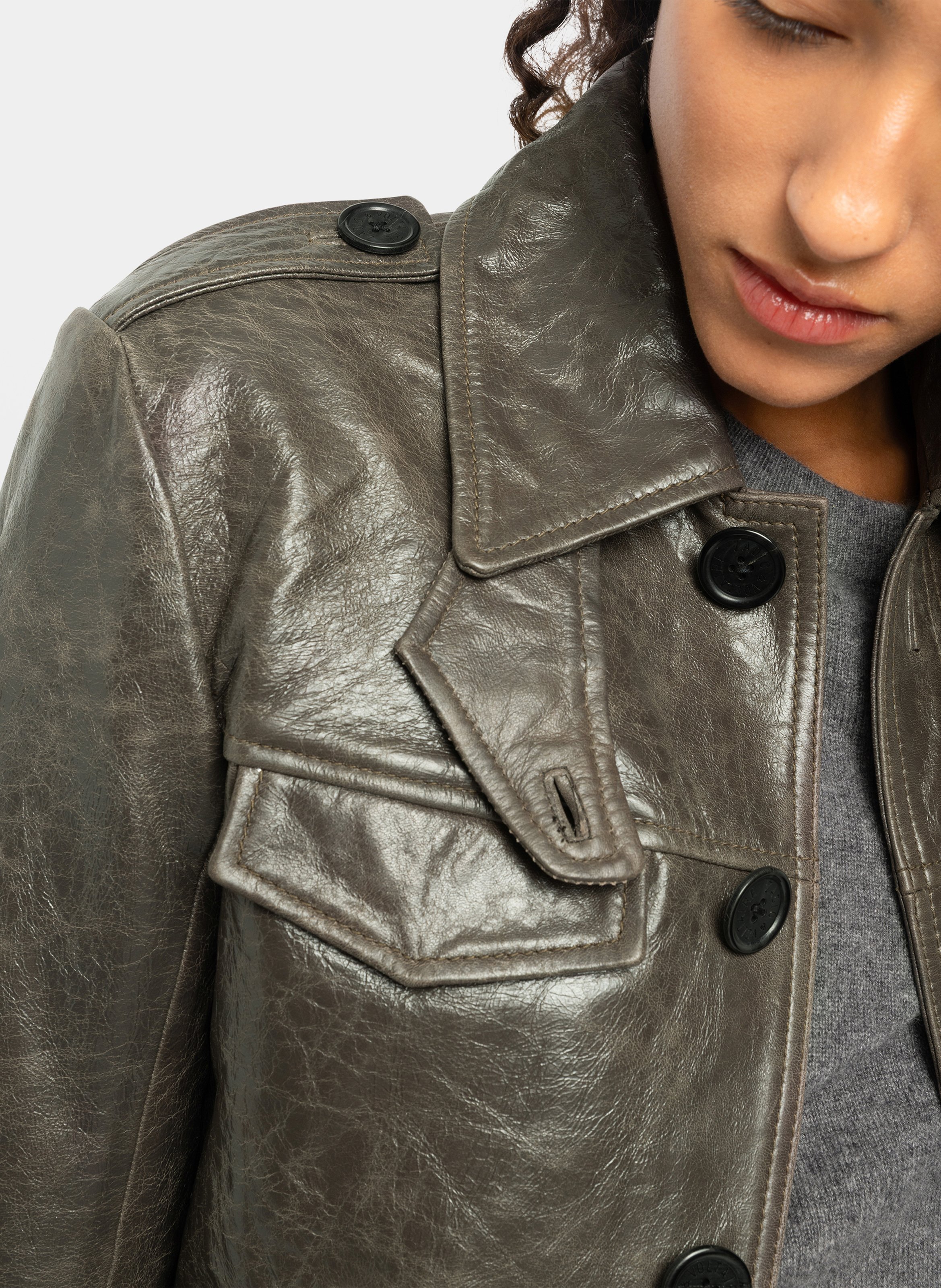 Gerade Lederjacke mit Knöpfen ZADIG&VOLTAIRE Grau