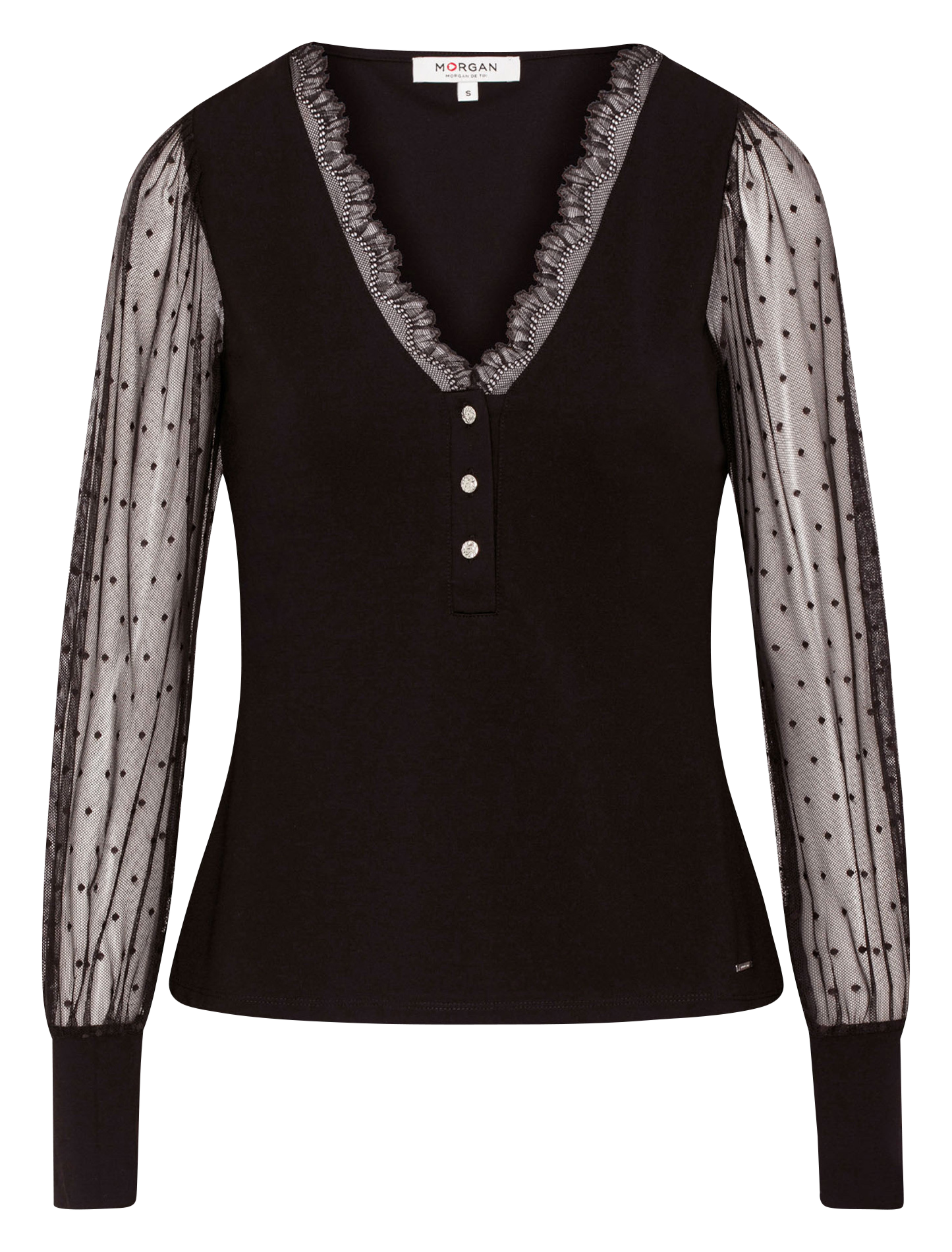 V-neck dotted Swiss top MORGAN Black