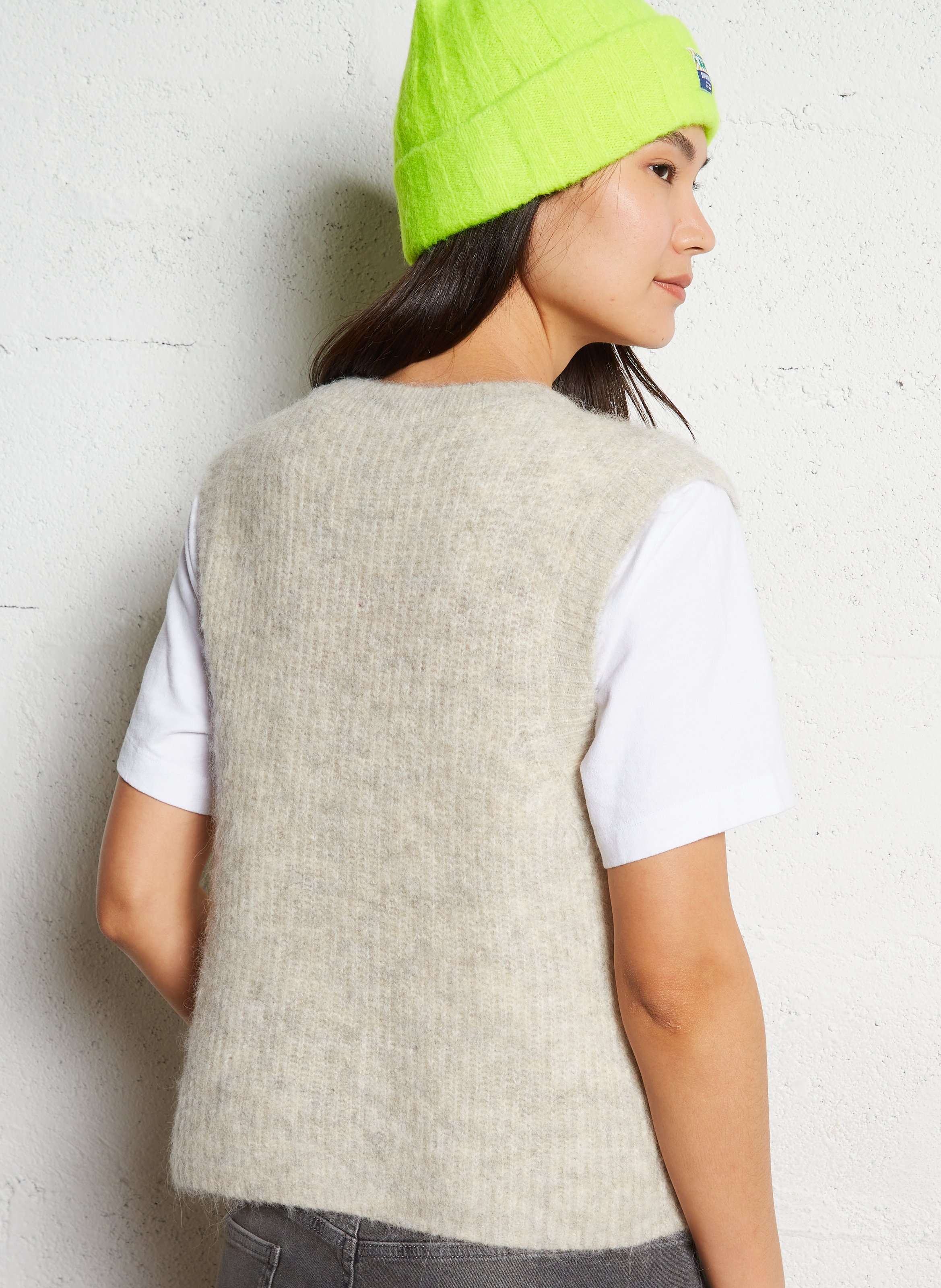 Geknöpfte Weste aus flauschigem Strick AMERICAN VINTAGE Beige