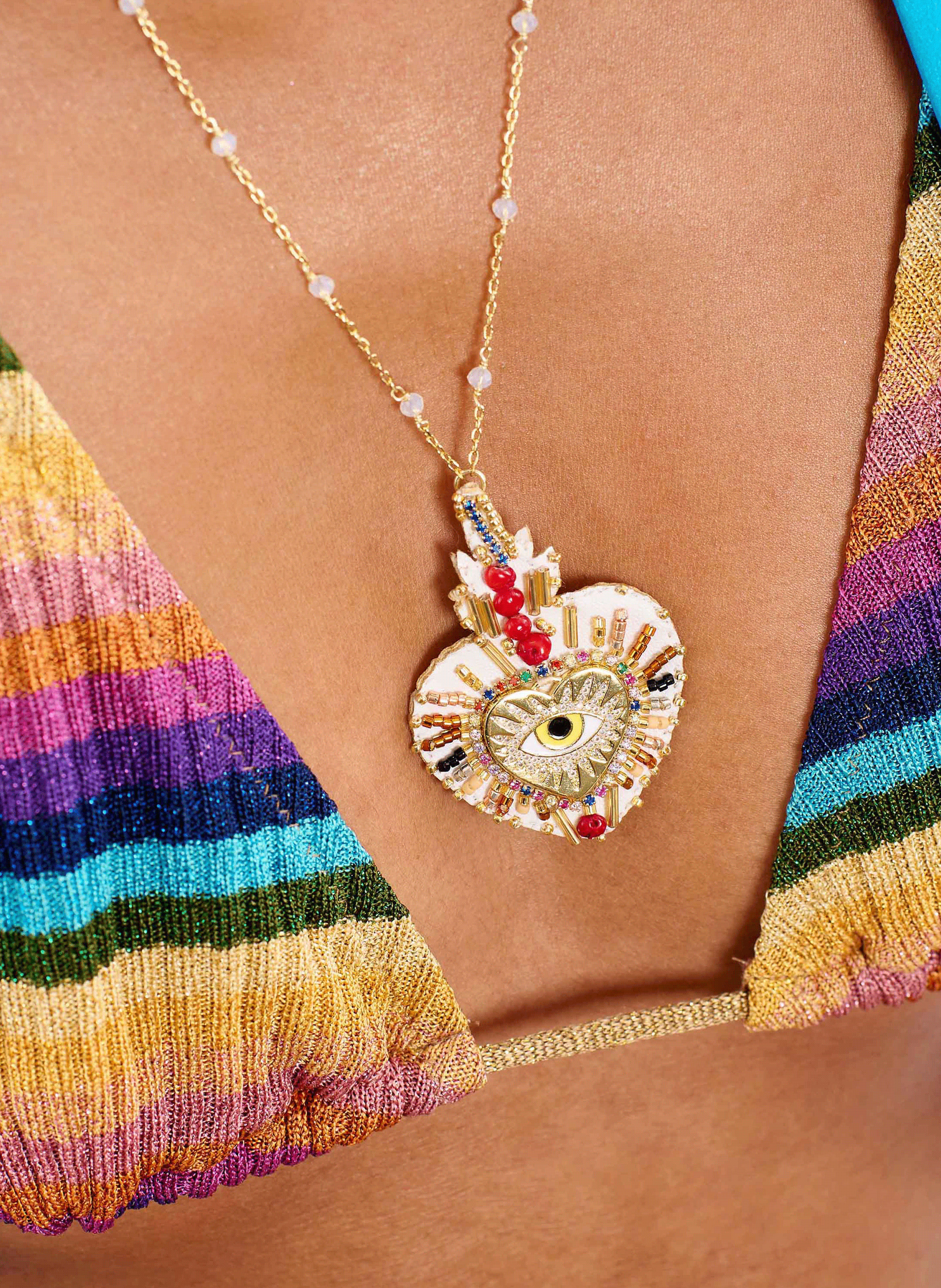 Necklace with central charm and pearls HIPANEMA White