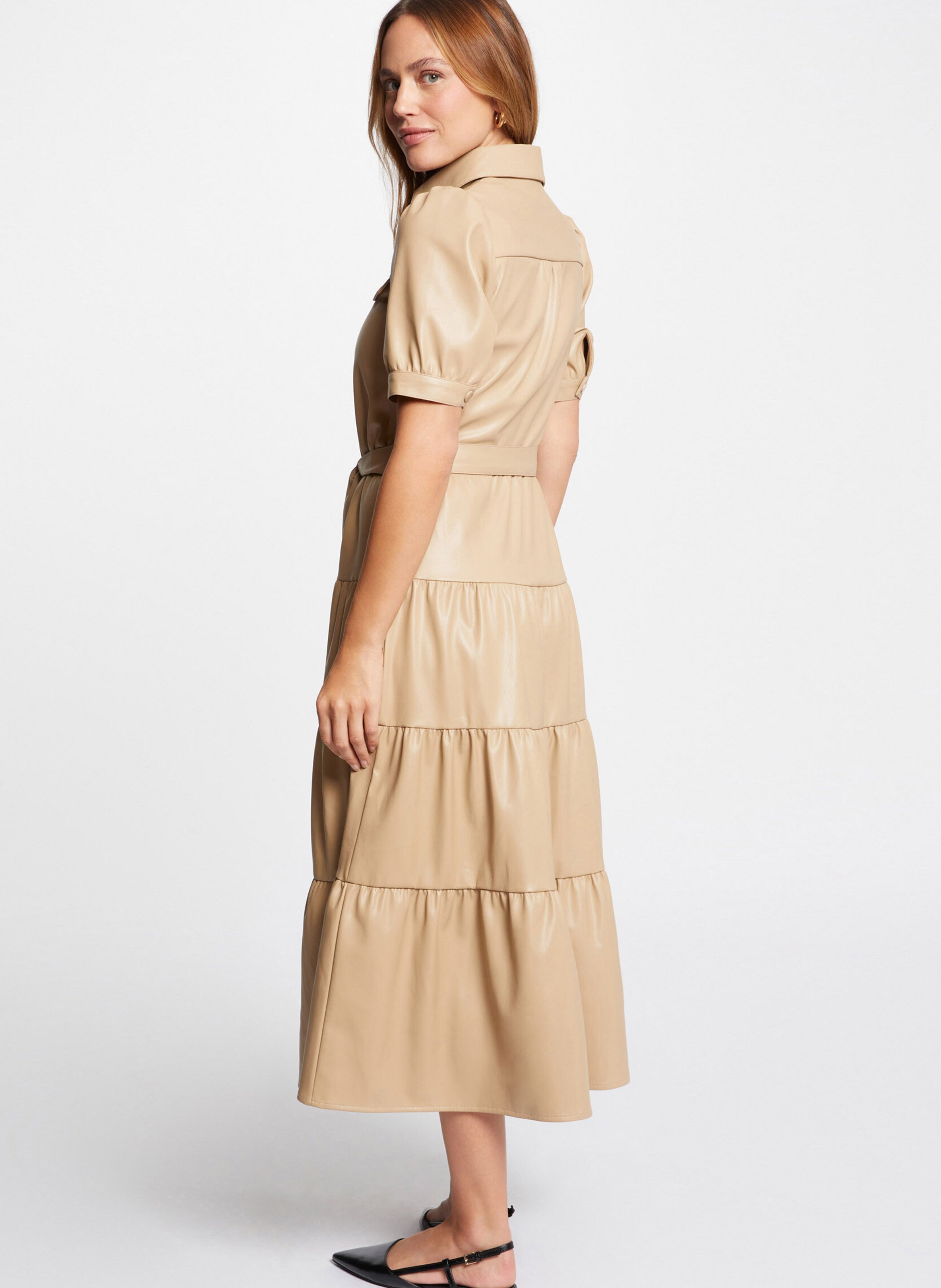 Long dress with classic collar MORGAN Brown