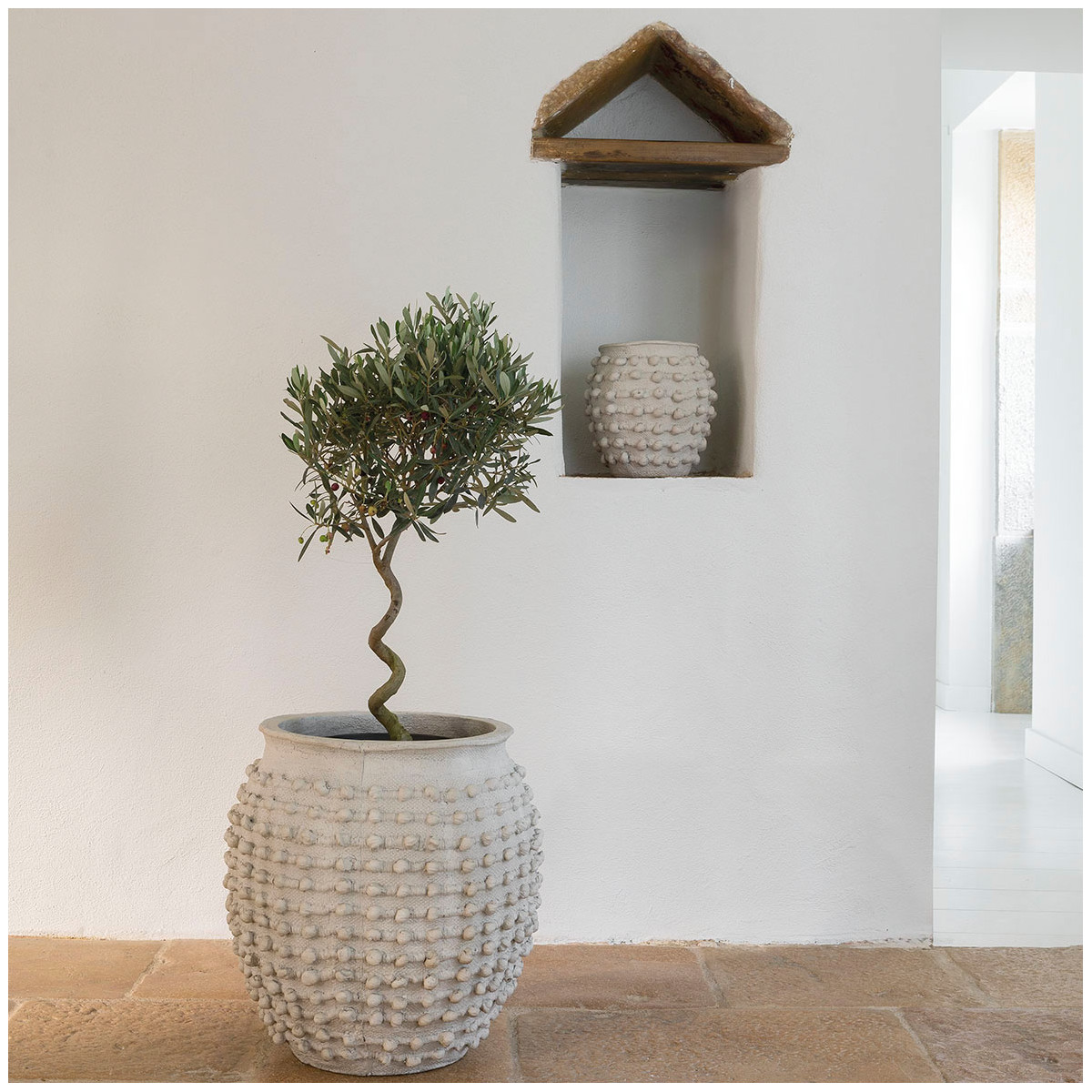 Cléia light gray cement cache-pot - large size - 51.5 x 51.5 x 51.5 cm Grey