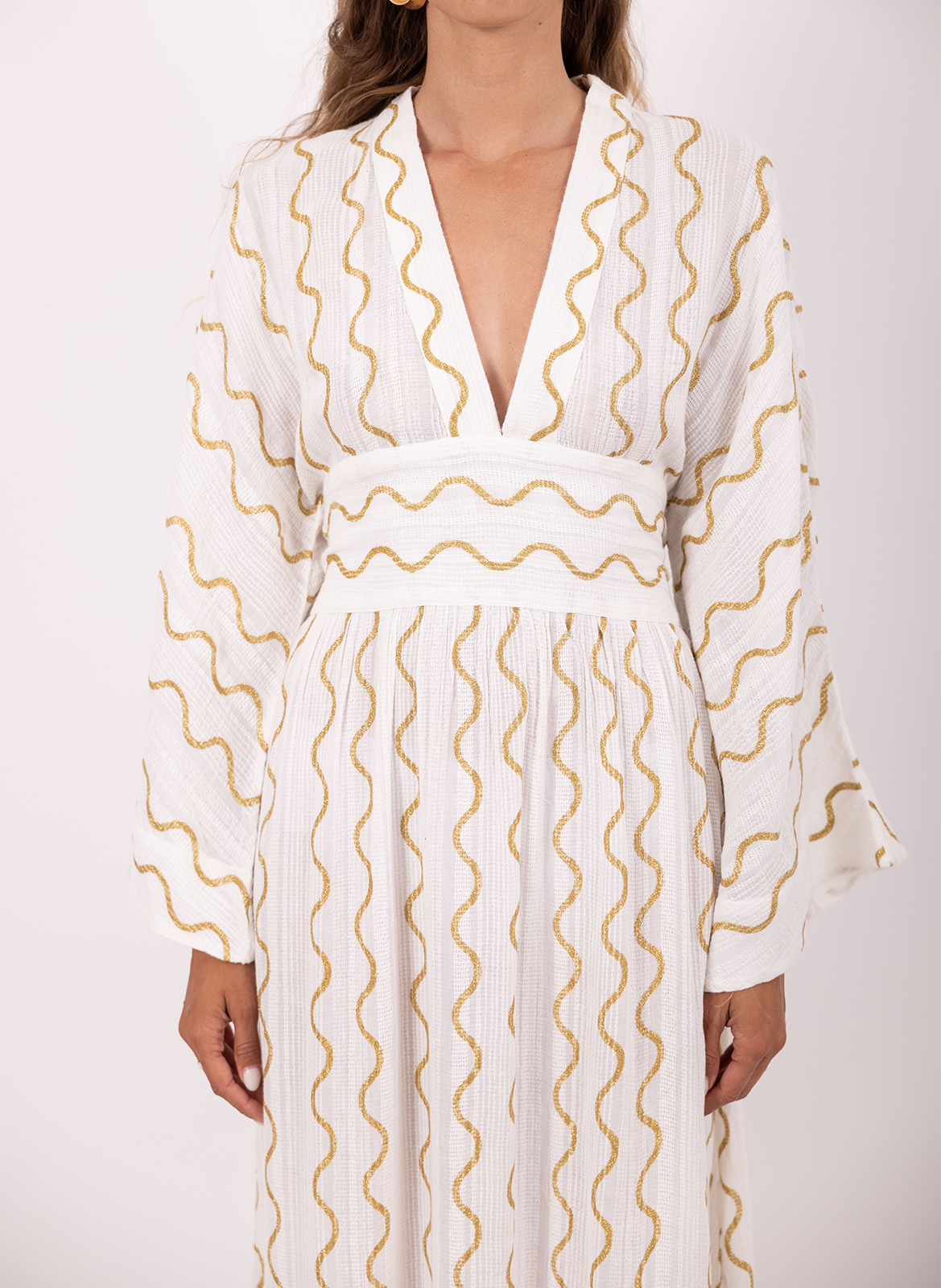 Robe longue large col V en coton SUNDRESS Blanc