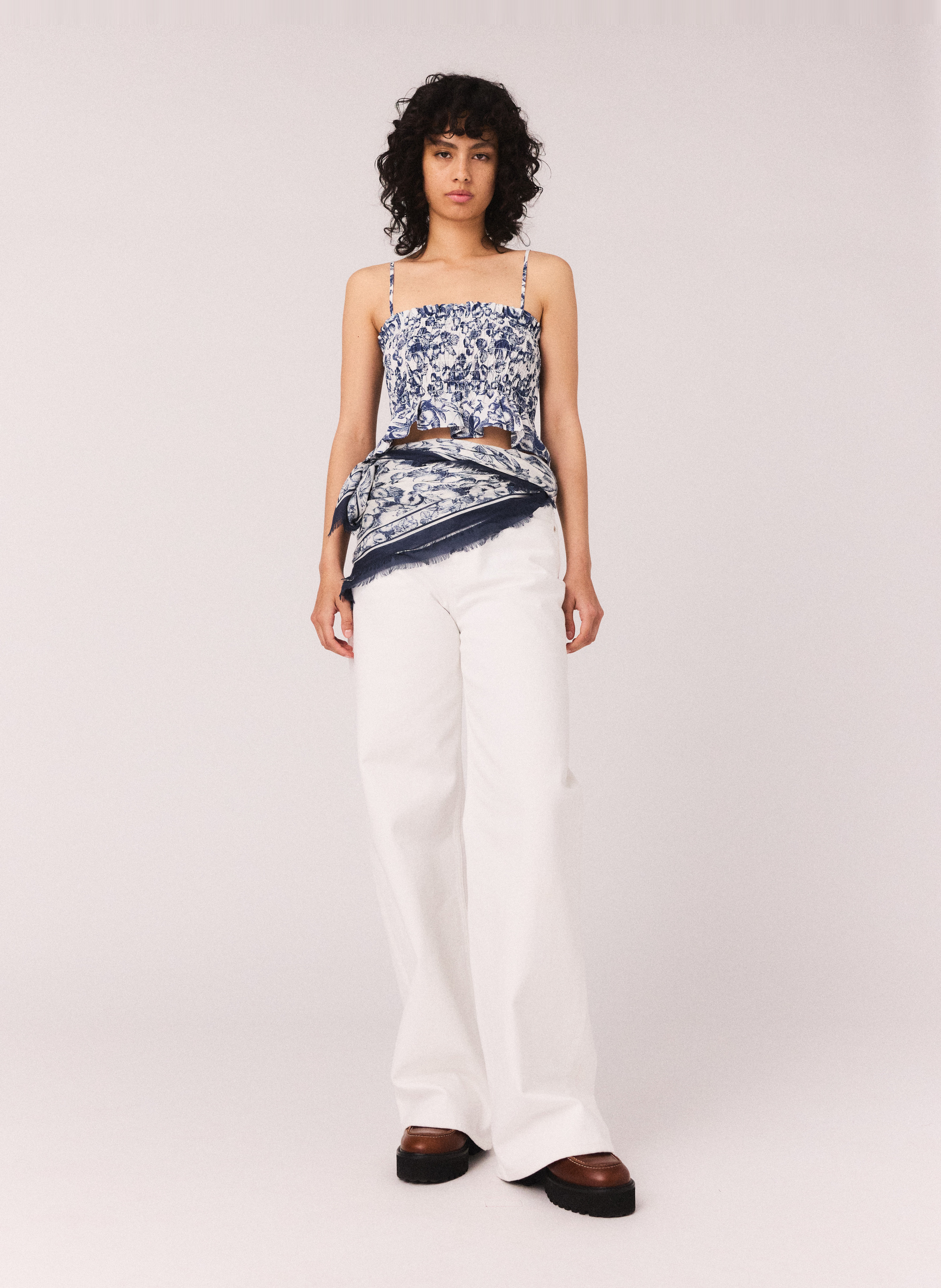 Top ajusté en coton imprimé MAJE Bleu