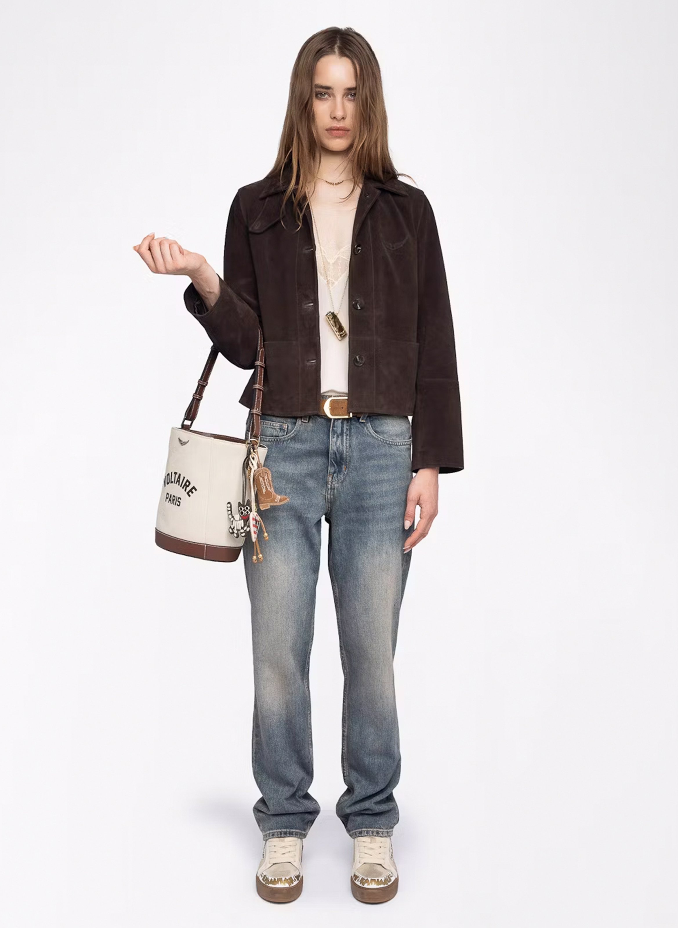 Blouson col classique en cuir ZADIG&VOLTAIRE Marron