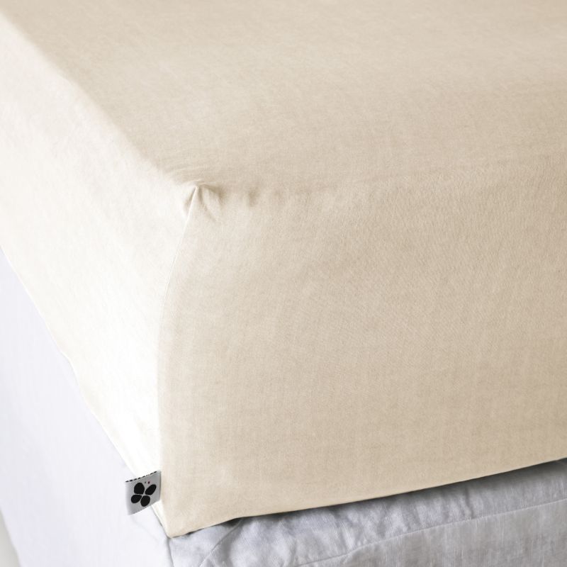 "Fitted sheet "Lysandre" all sizes in "lyocell" butterfly effect" L'EFFET PAPILLON Beige