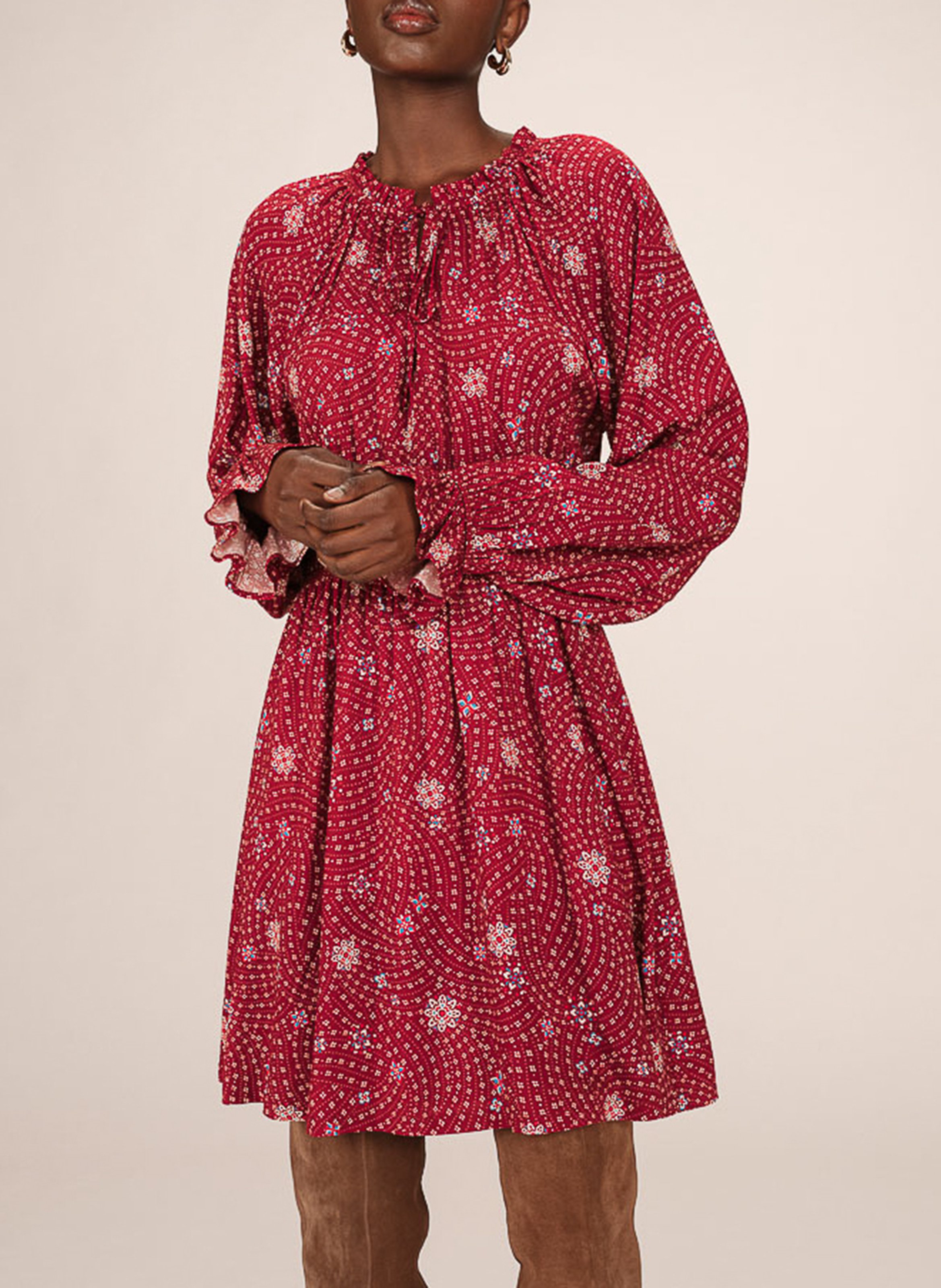 Short printed round-neck dress GRACE ET MILA Brown