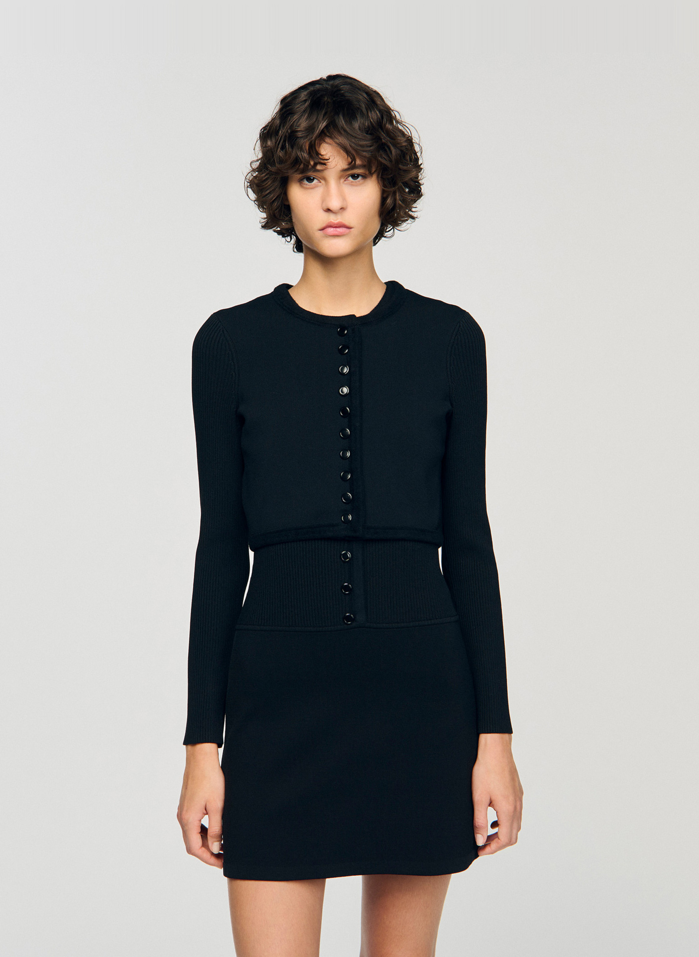 Cardigan près du corps col rond  SANDRO Noir