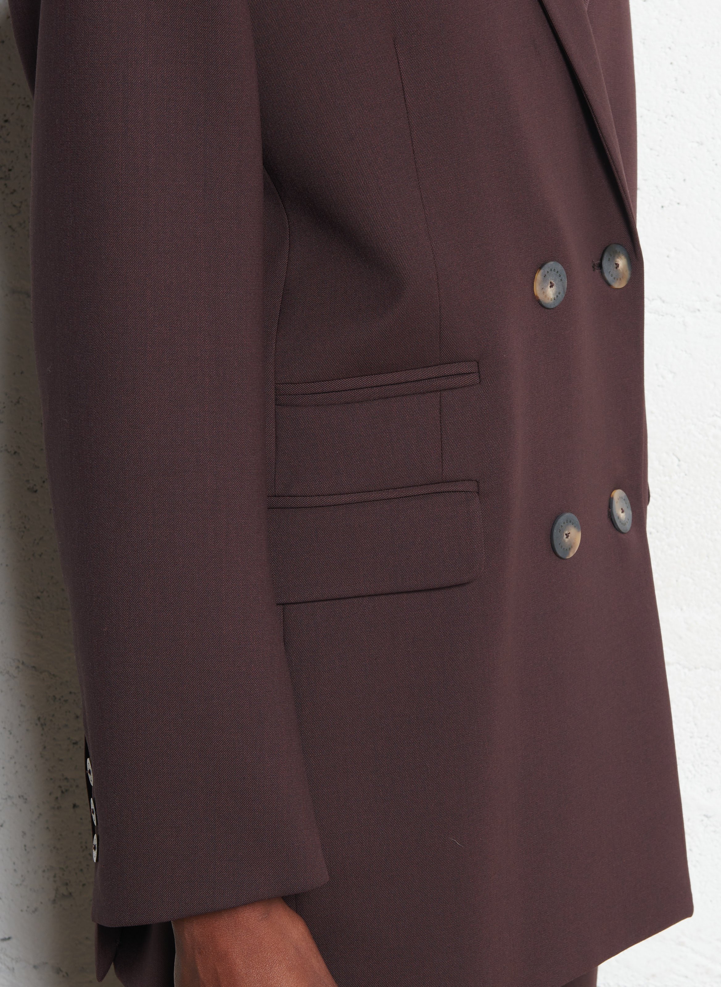 Veste de tailleur ajustée en laine vierge mélangée MARGAUX LONNBERG Marron