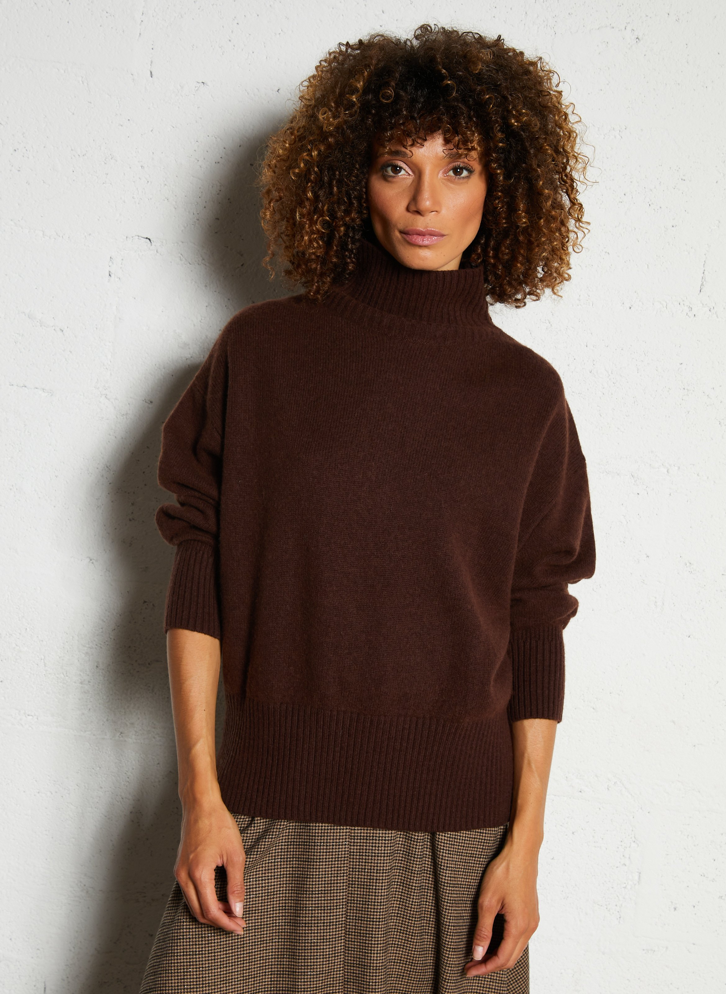 Pull ample col montant en laine SUNCOO Marron