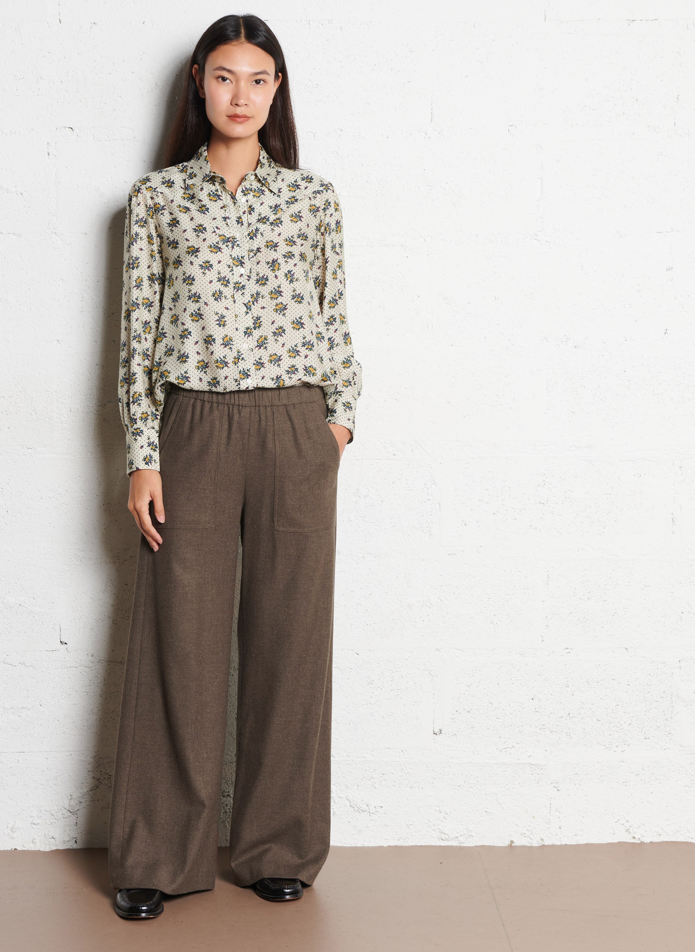 Declic wool-blend loose-fit trousers DIEGA Brown