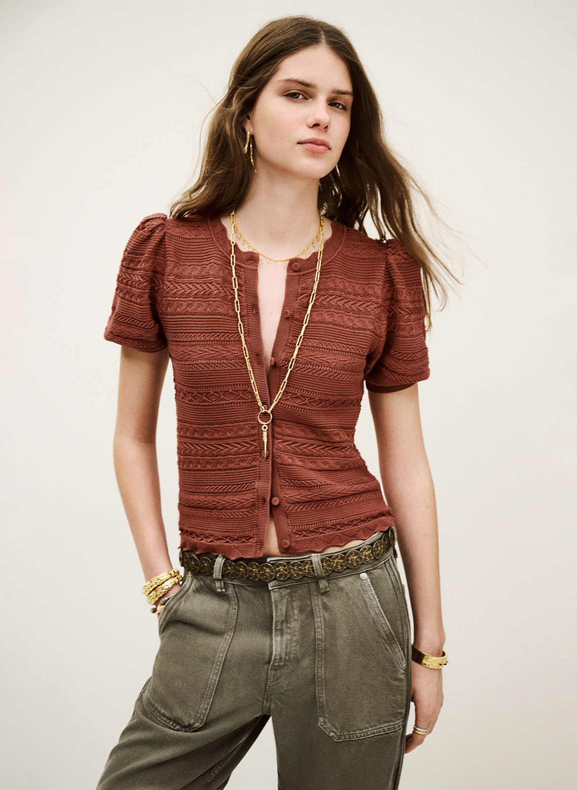 Pull col rond en coton mélangé  BA&SH Marron