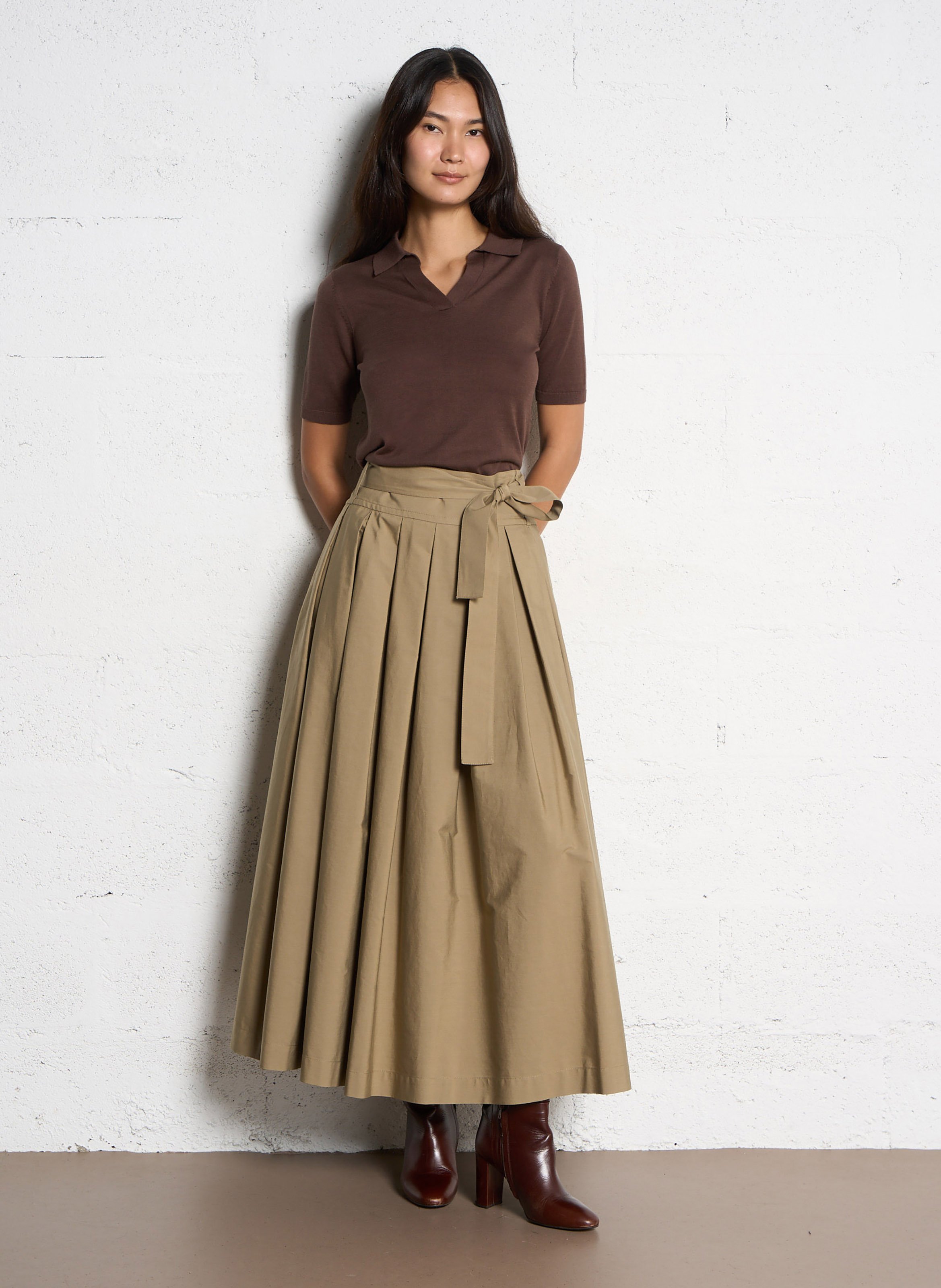 Pleated long cotton skirt MAX MARA WEEK END Brown