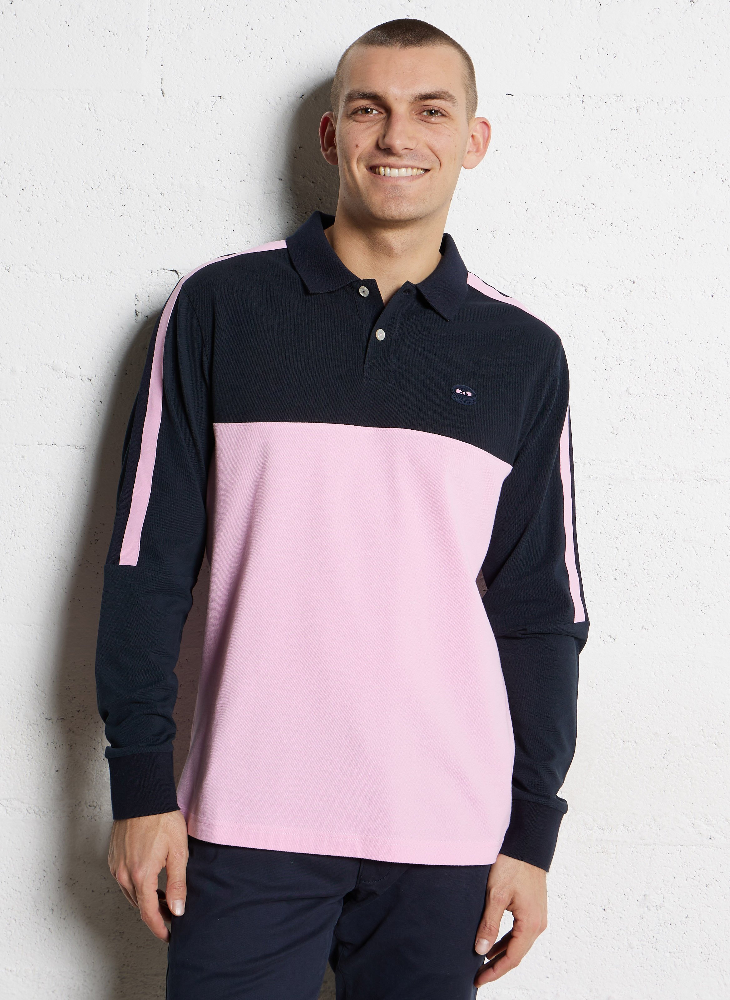 Two-tone long-sleeve polo EDEN PARK Pink