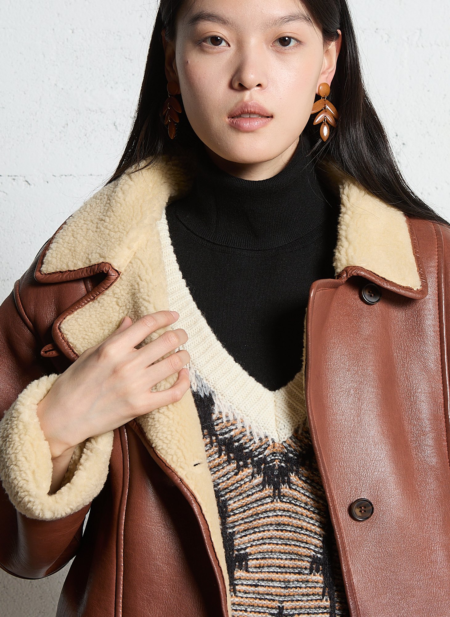 Straight leather jacket with sherpa collar MAISON 123 Beige