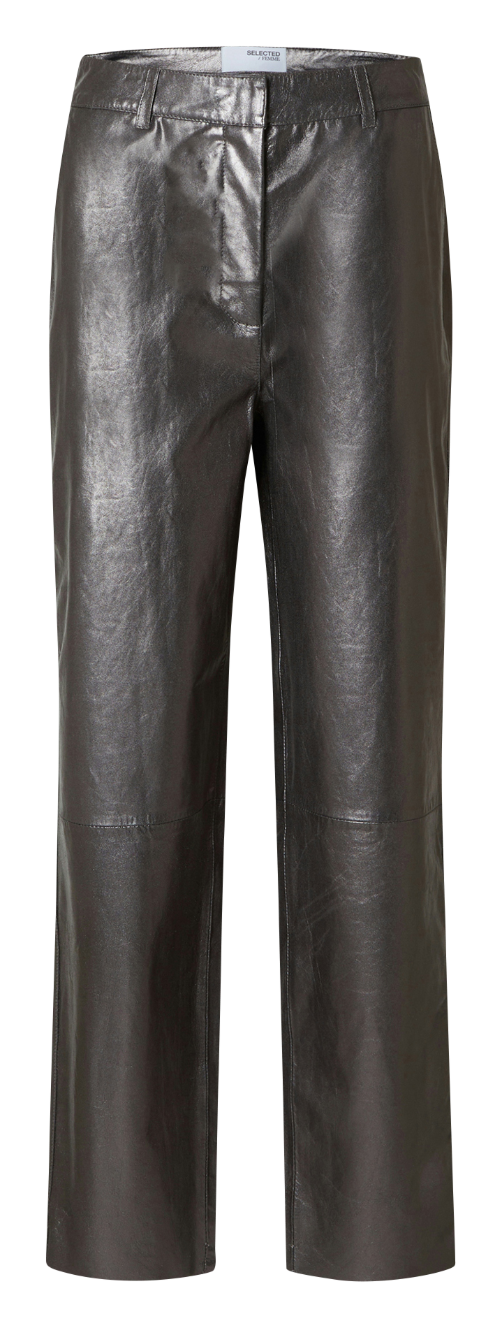Pantalon droit en cuir métallisé SELECTED Gris