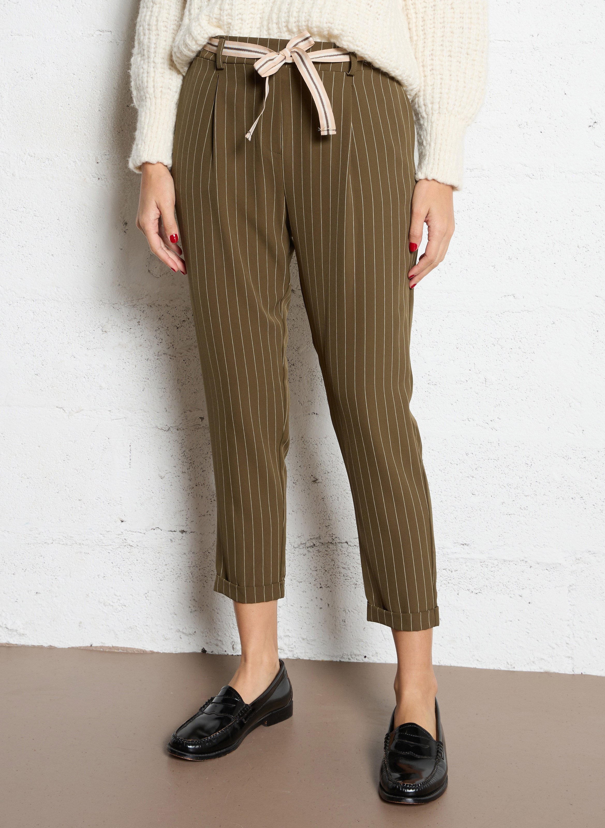 Pantalon droit à rayures PLEASE Vert