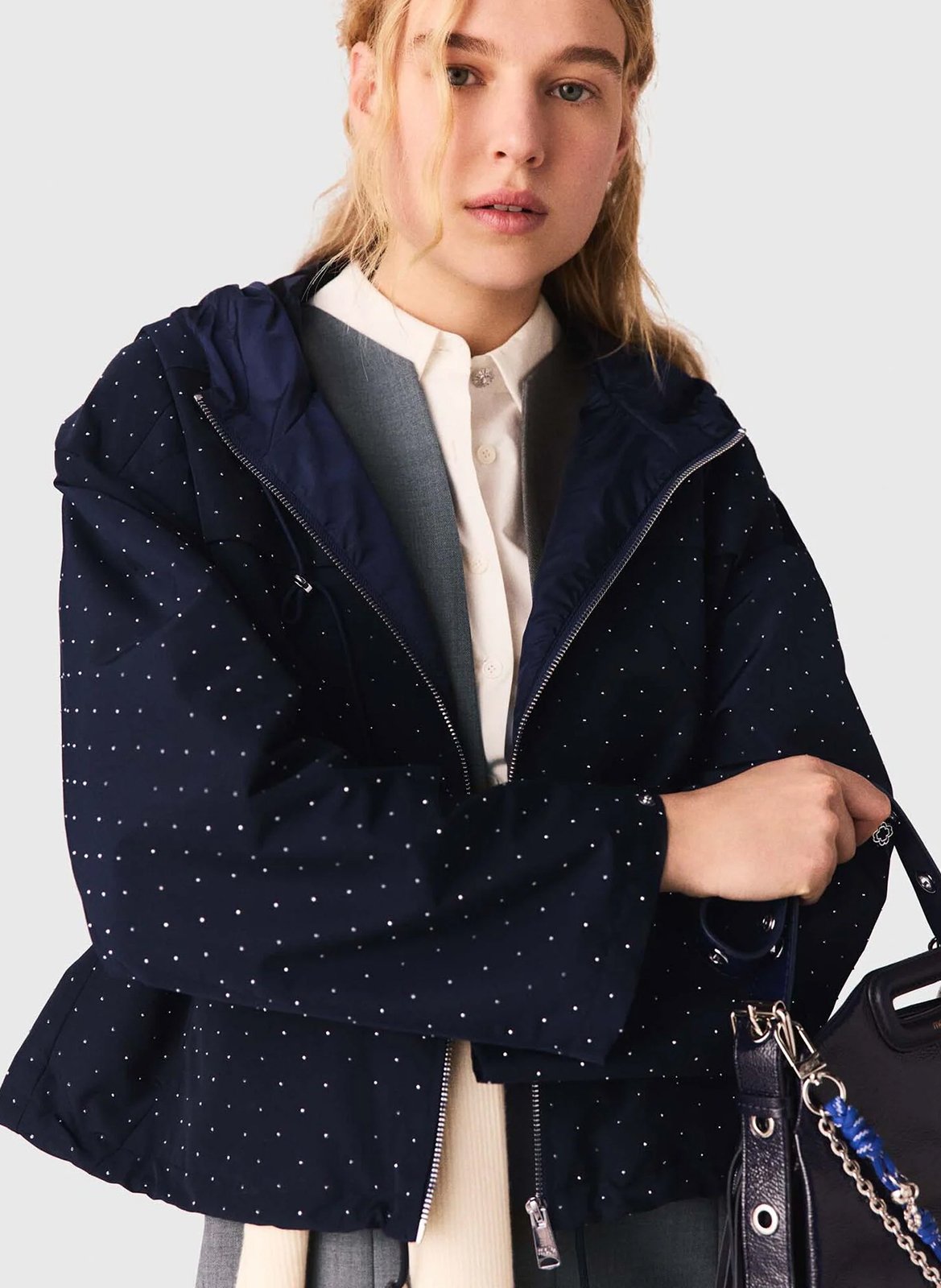 Windjack met opstaande kraag en strass recht model MAJE Blauw