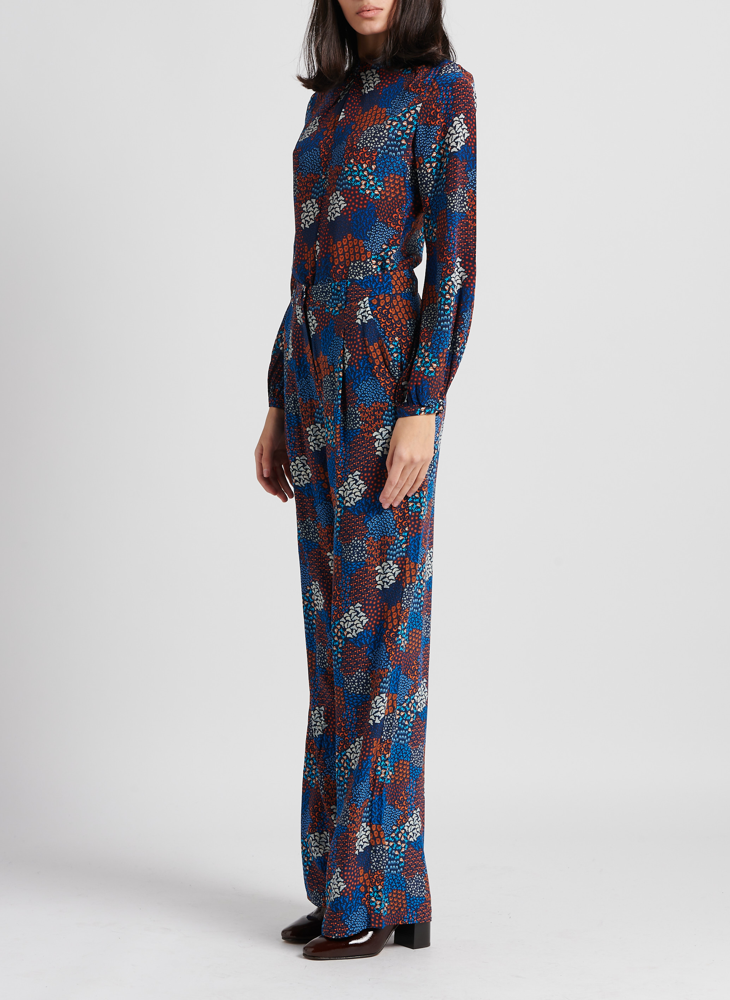 Blouse col rond en soie SOI PARIS Bleu