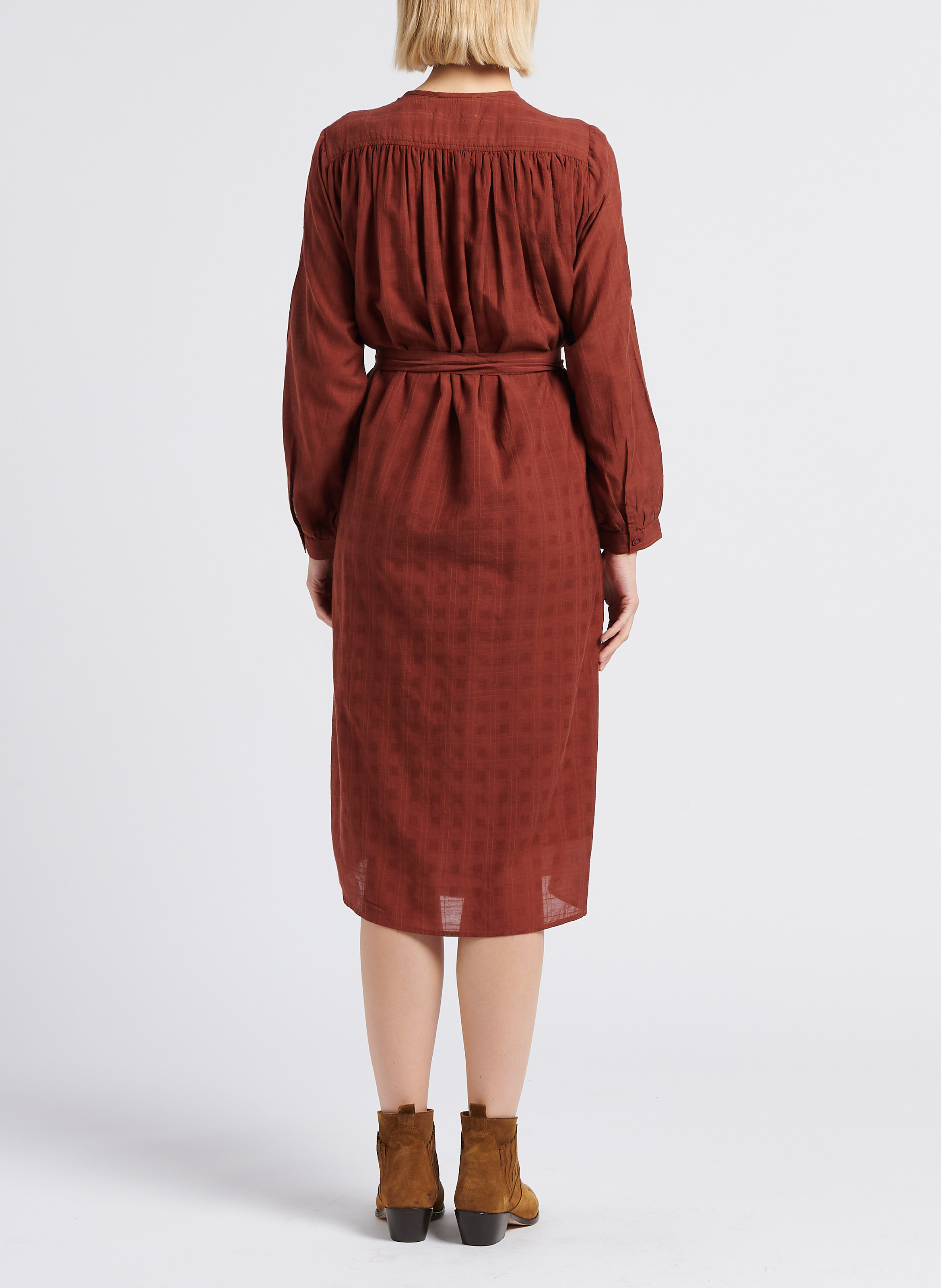 Robe mi-longue col rond en coton mélangé BELLEPIECE Marron