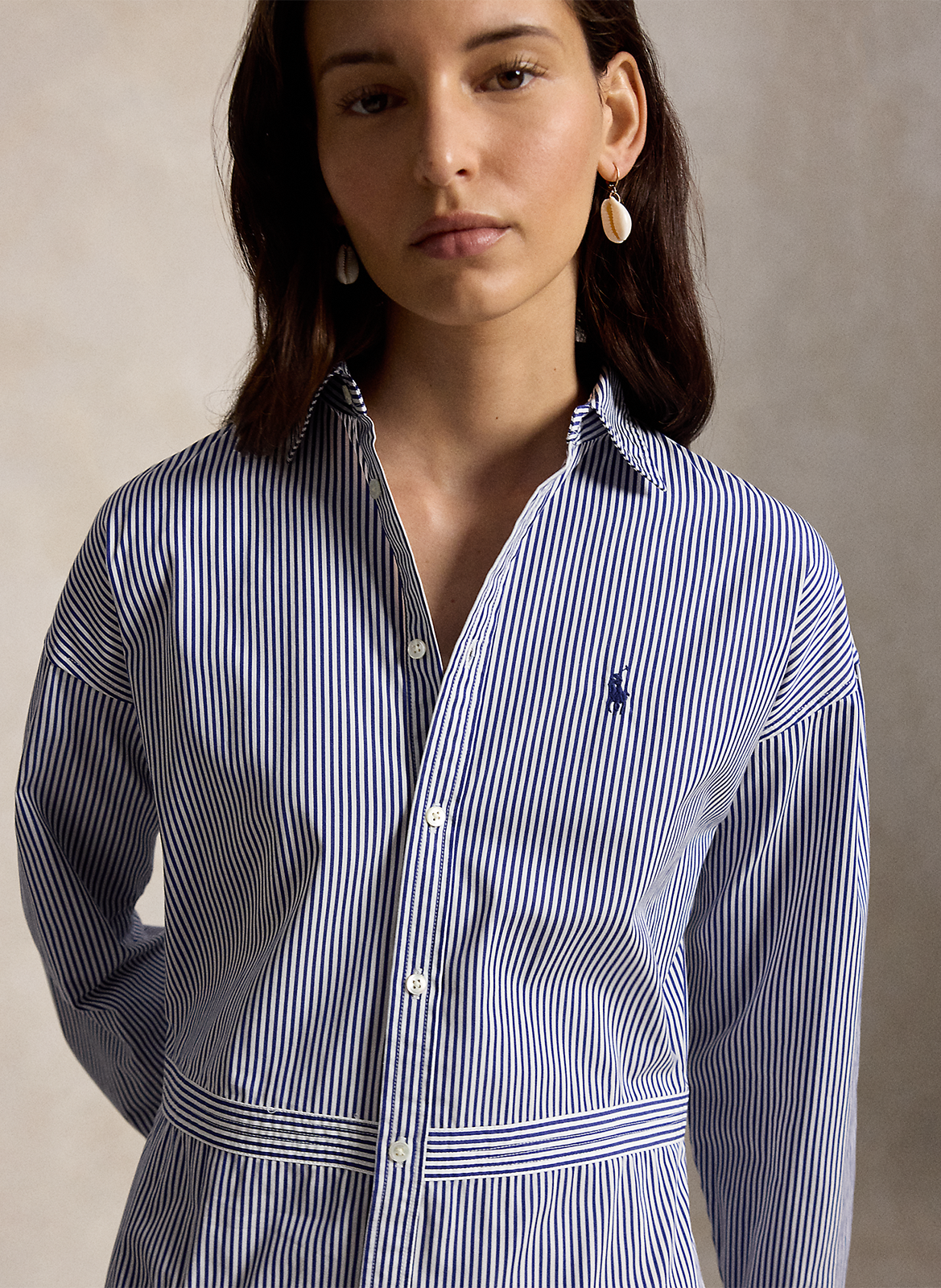 Robe chemise col classique rayée en coton POLO RALPH LAUREN Blanc