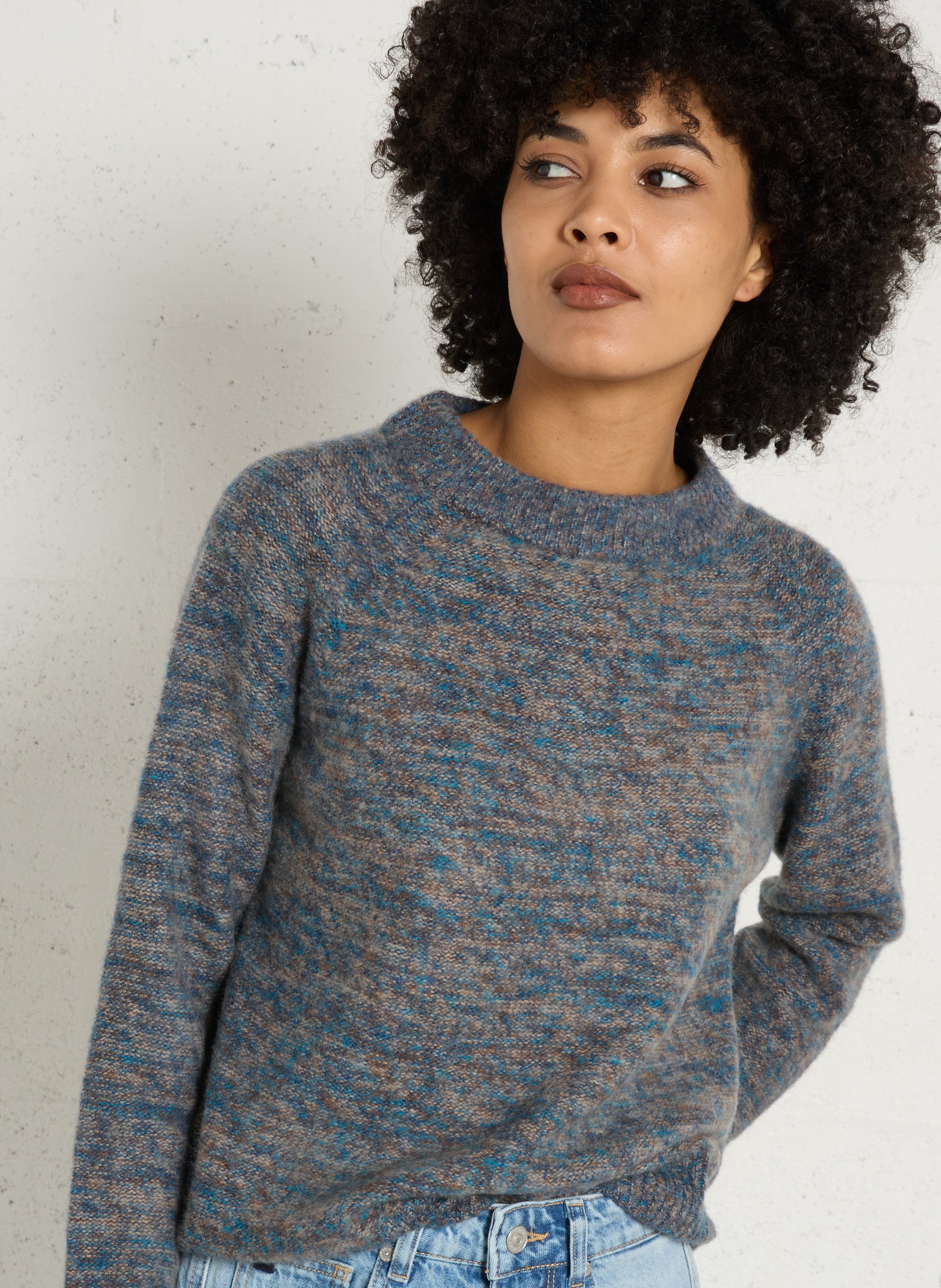 Round neck straight fit cashmere sweater in mottled grey MAISON 123 Blue