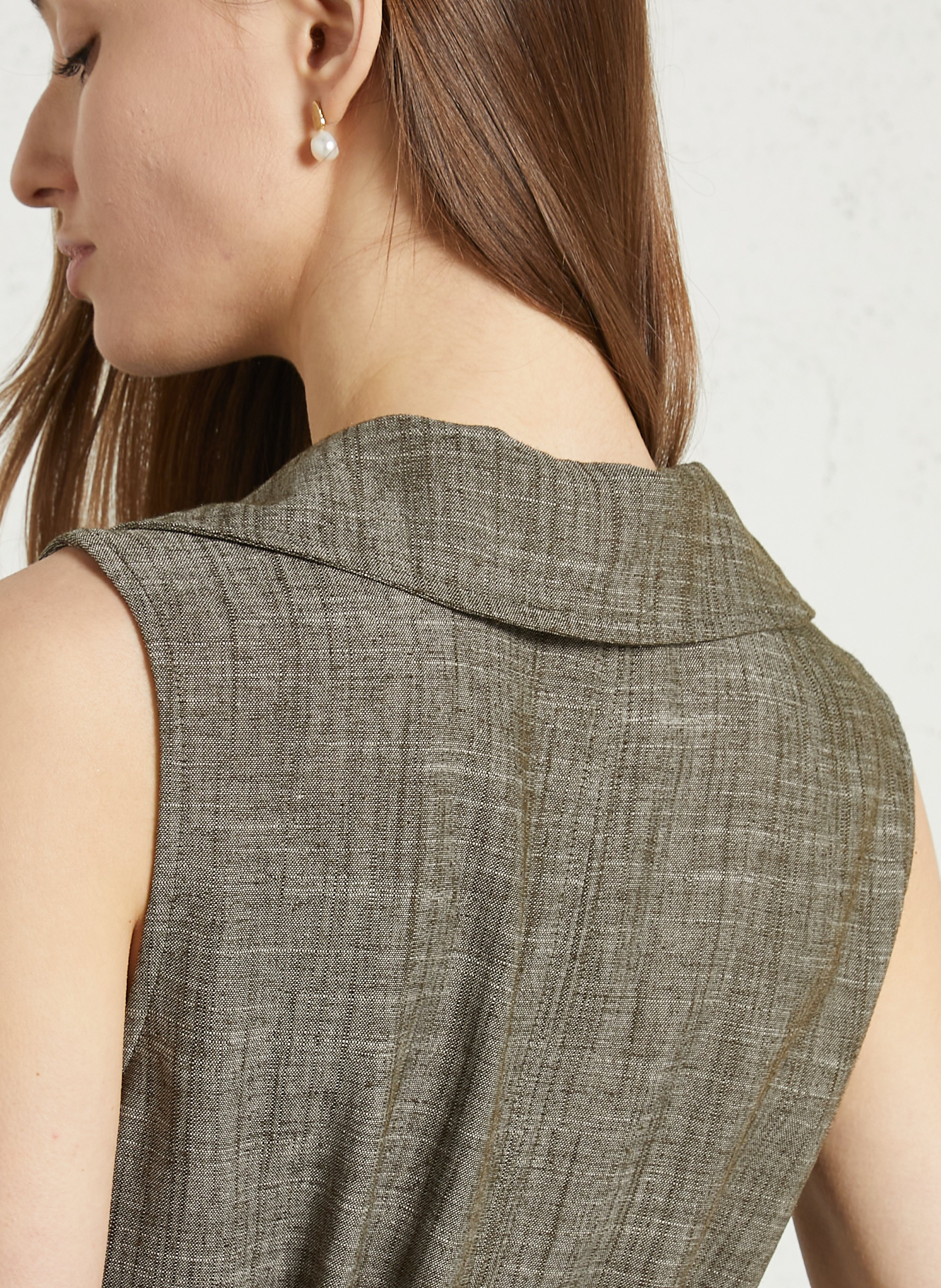 Robe courte col V évasée unie THE KORNER Kaki