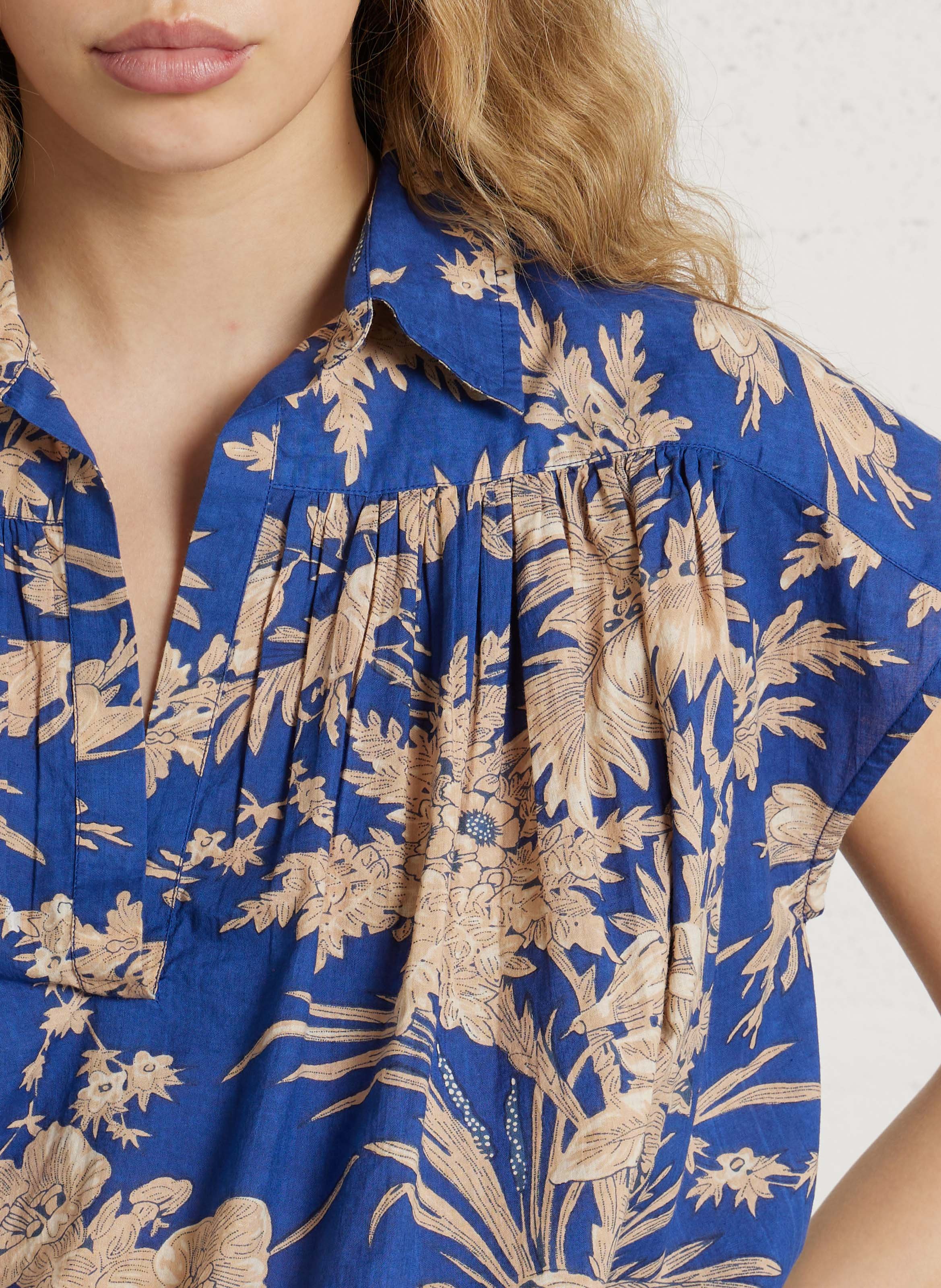 Blouse col chemise en coton FEEKA Bleu