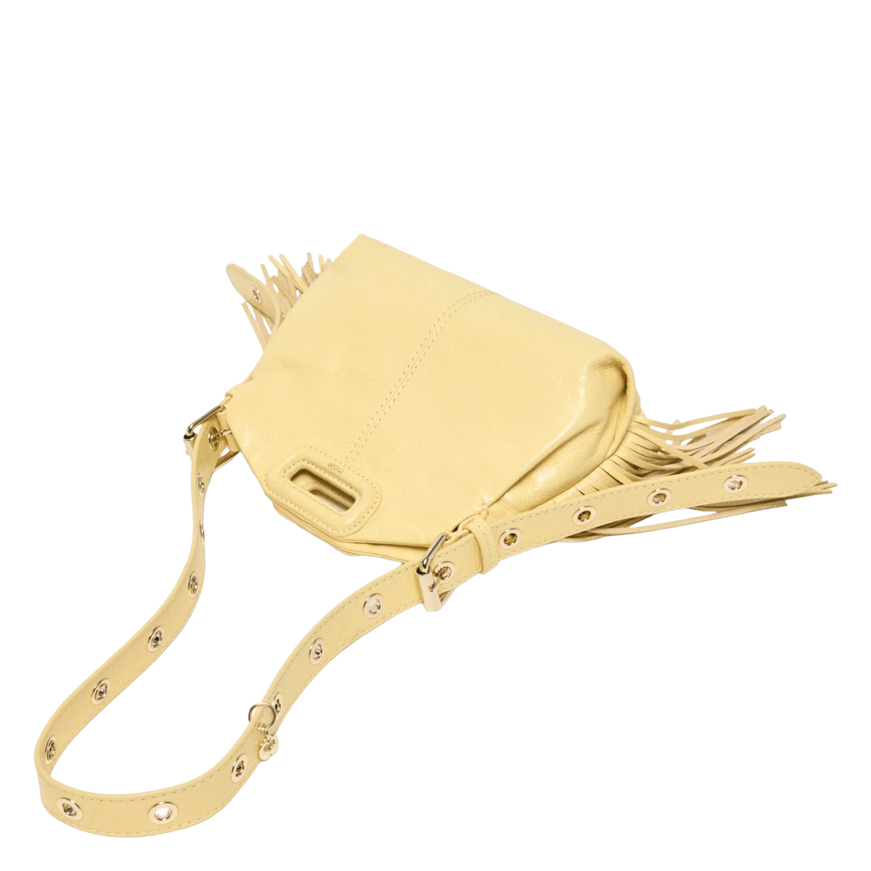 Sac bandoulière à franges en cuir craquelé MAJE Jaune