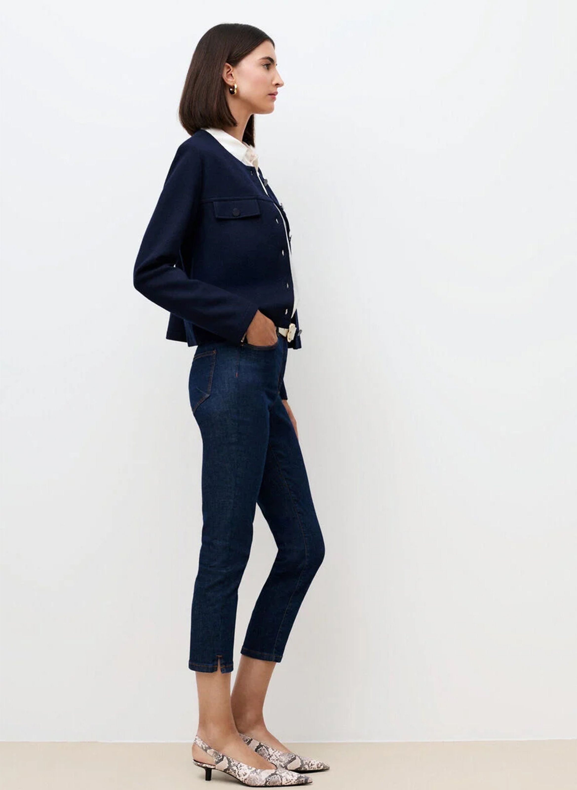 Veste droite col rond en maille CAROLL Bleu