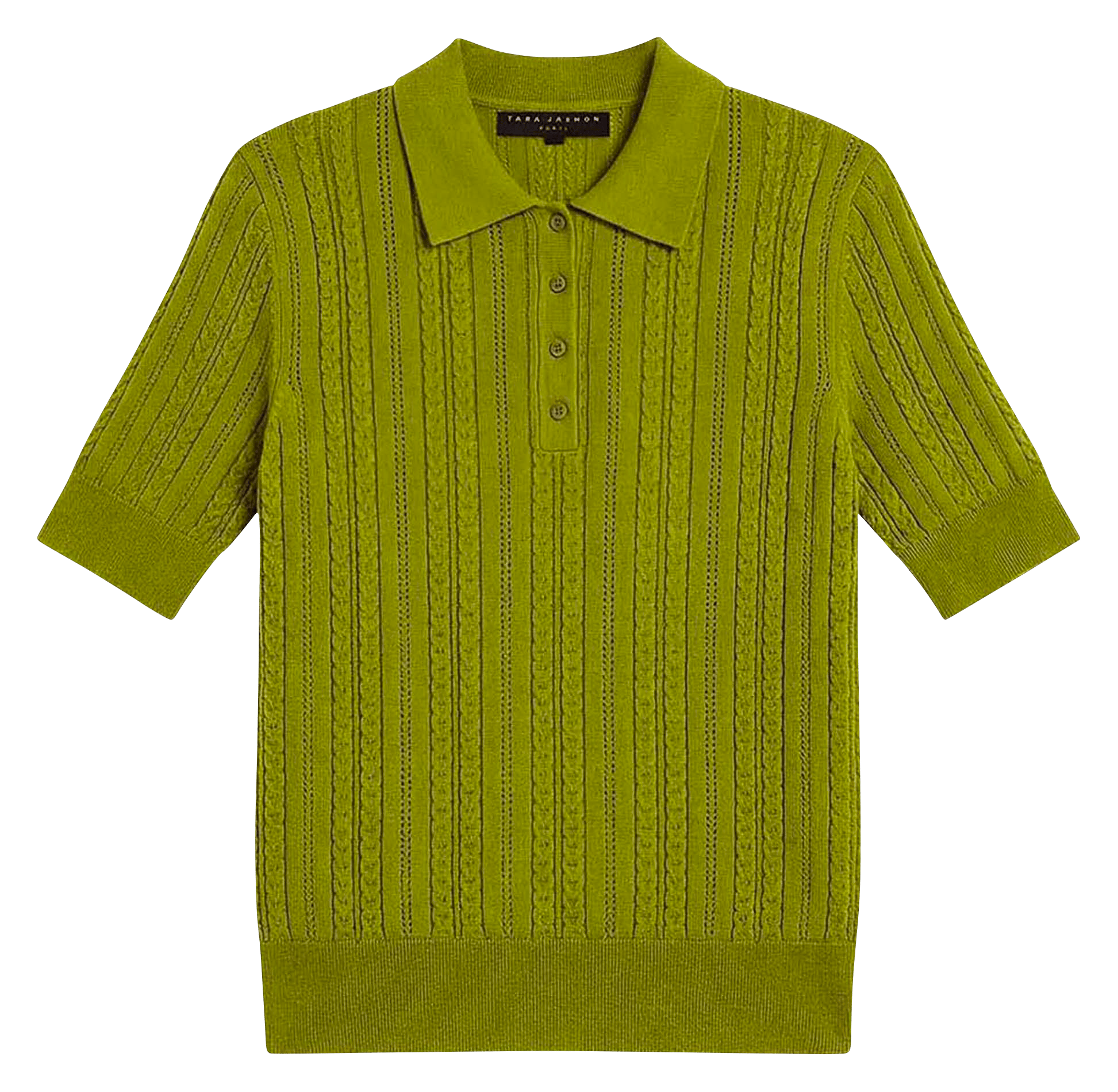 Short-sleeved slim fit polo in braided knit. TARA JARMON Green