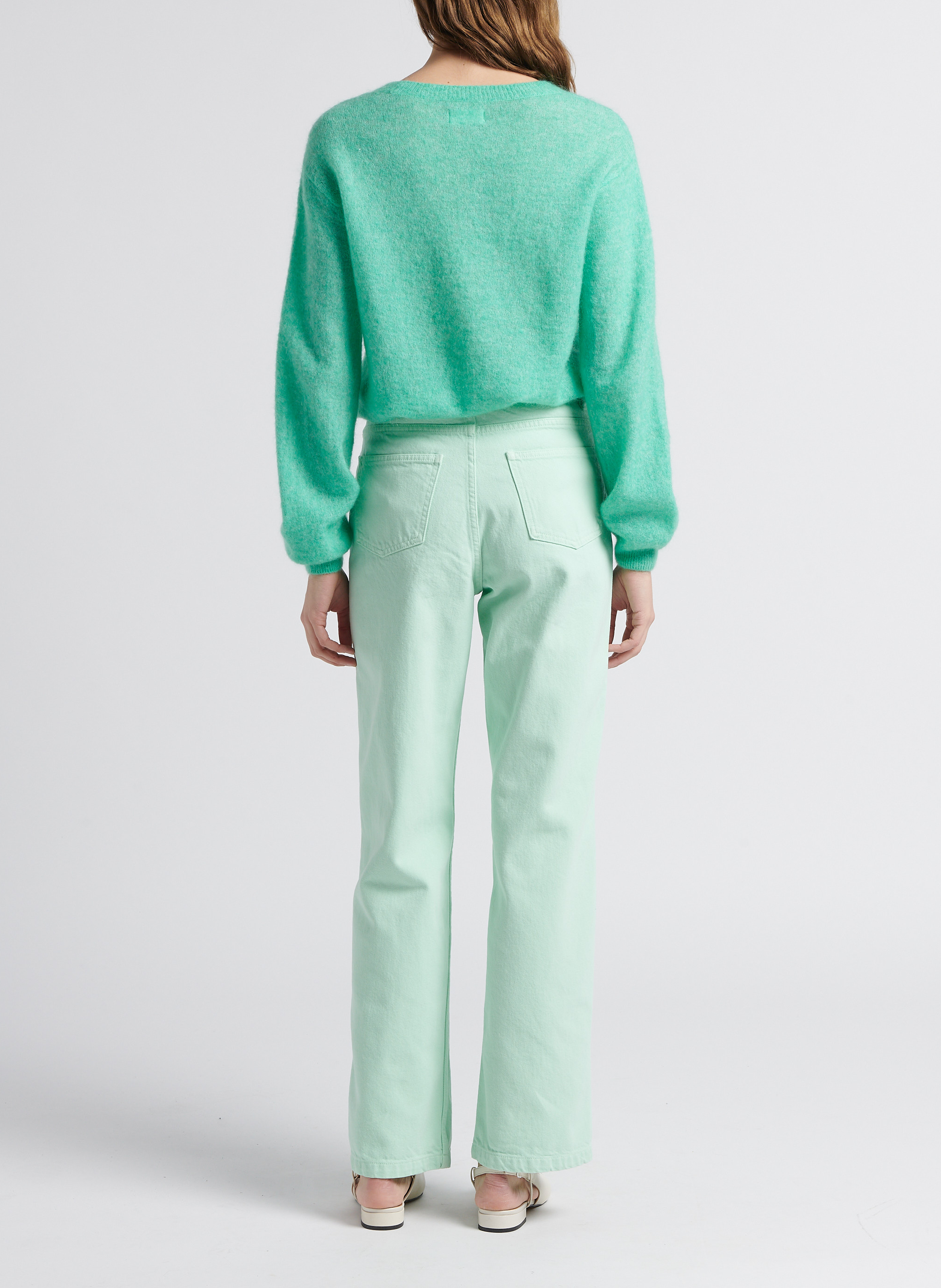 Jean droit brodé en coton INDEE Vert