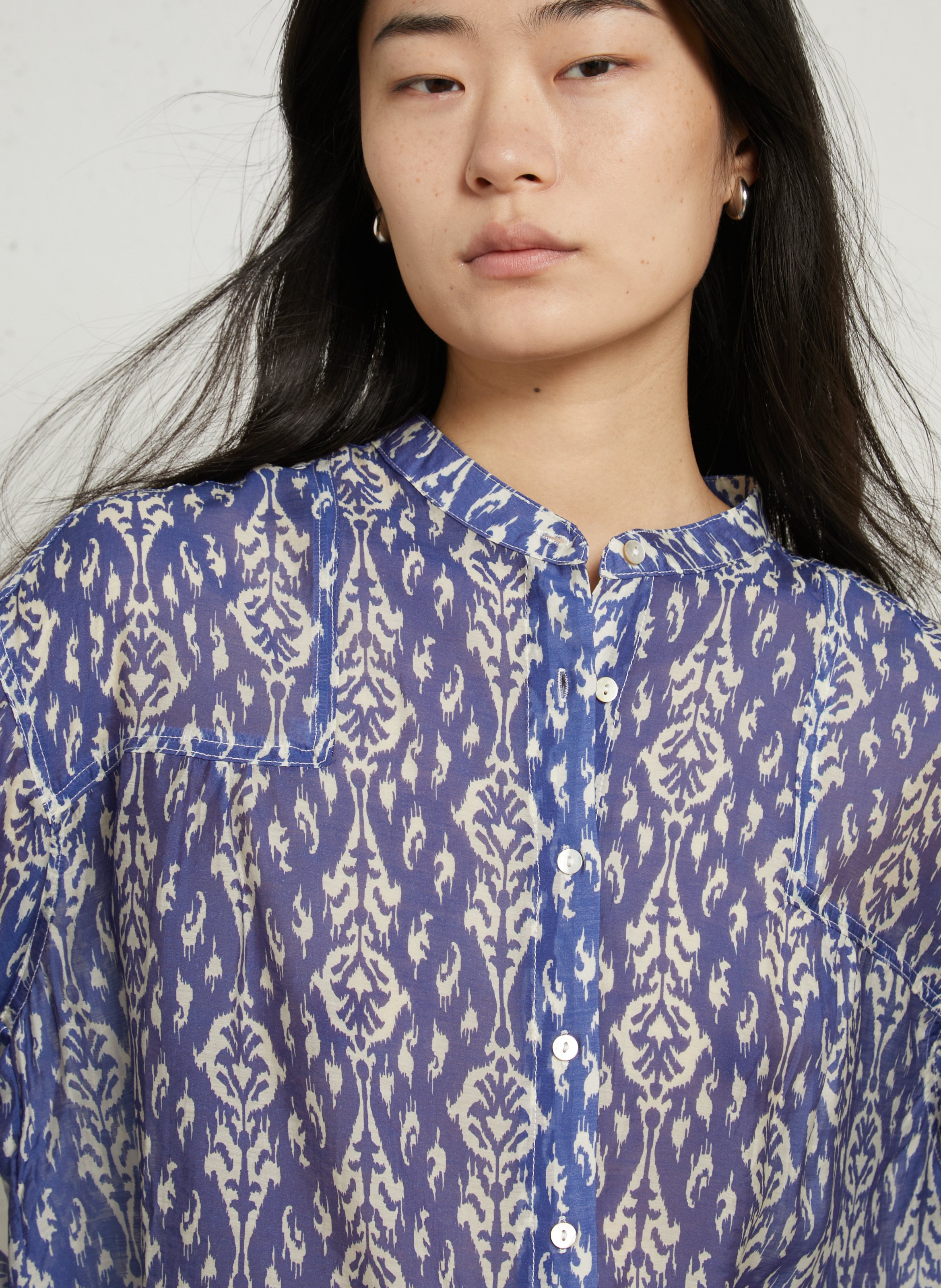 Oversize Rundhalsausschnitt bedrucktes Hemd SEE U SOON Blau