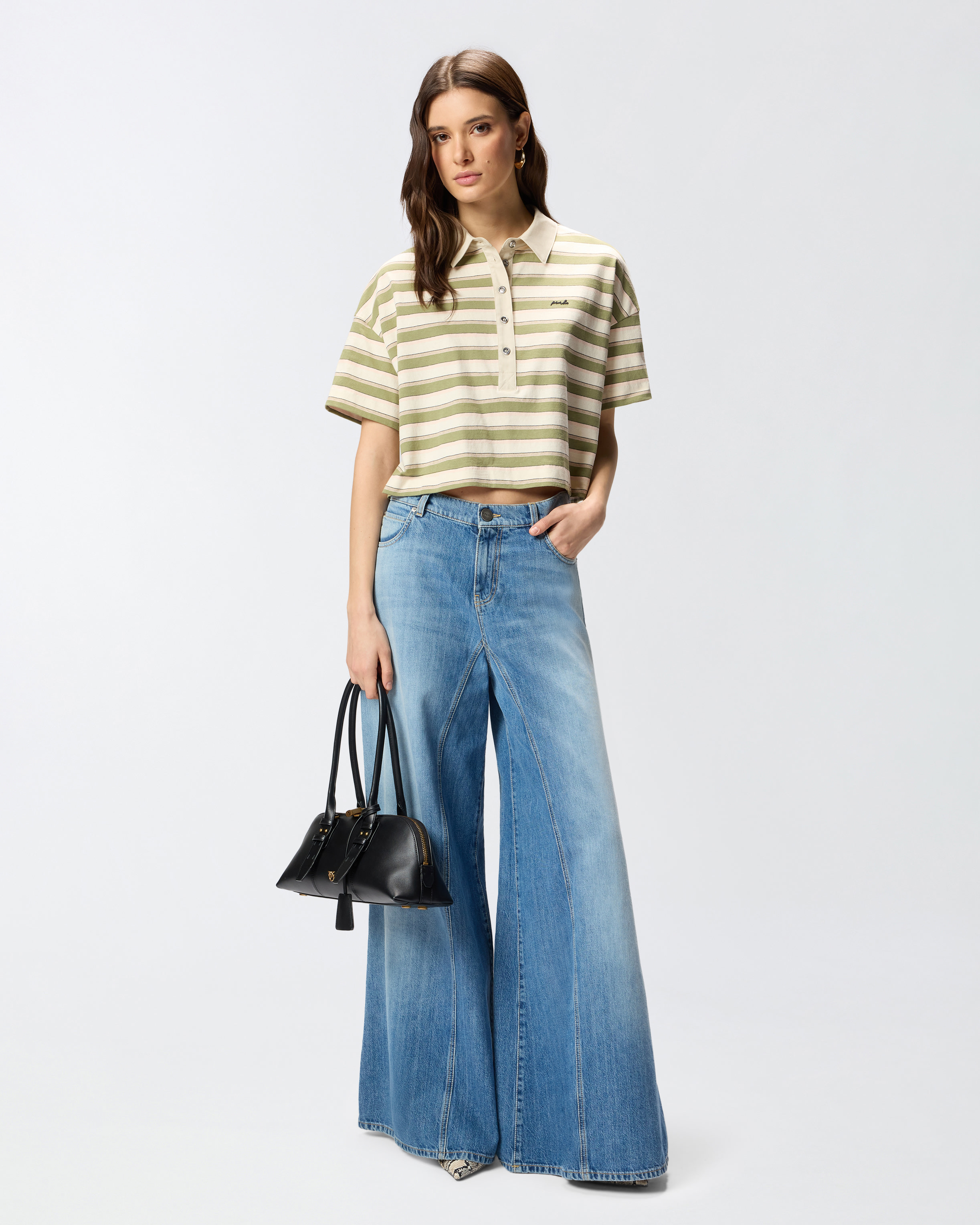 Polo cropped en jersey rayé avec col structuré PINKO Multicolore