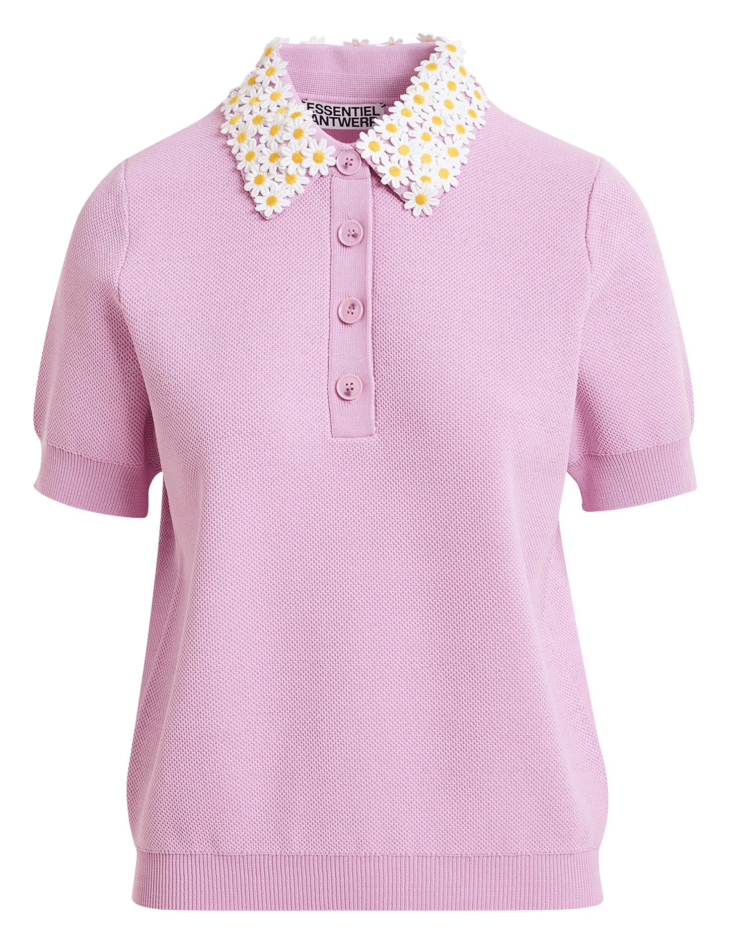 Short-sleeved plain polo shirt with flowers ESSENTIEL ANTWERP Purple